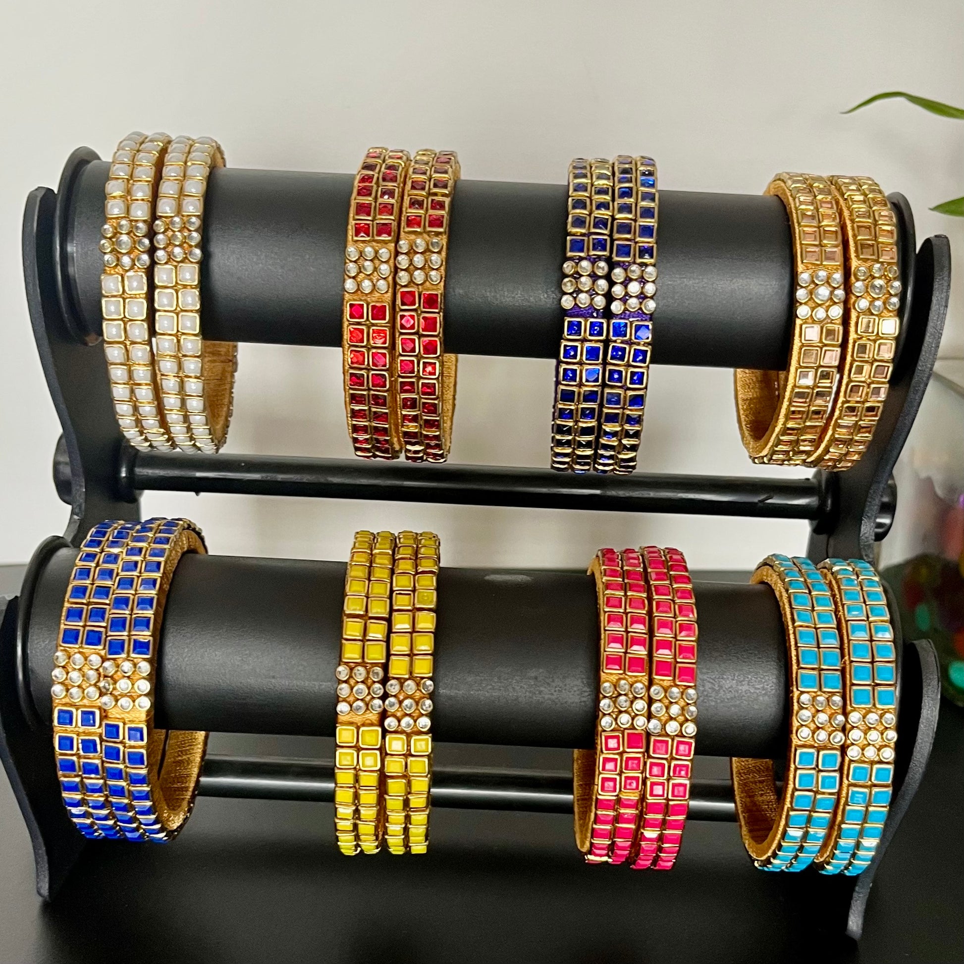 Kundan bangles, double line bangles, return gift bangles, traditional bangles, wedding return gifts, festive bangles, handmade bangles, colorful bangles, Indian bangles, party wear bangles, silk thread bangles, kundan jewelry, ethnic bangles, bridal bangles, mehendi favors, haldi function gifts, Navaratri gifts, baby shower return gifts, pooja gifts, boutique bangles