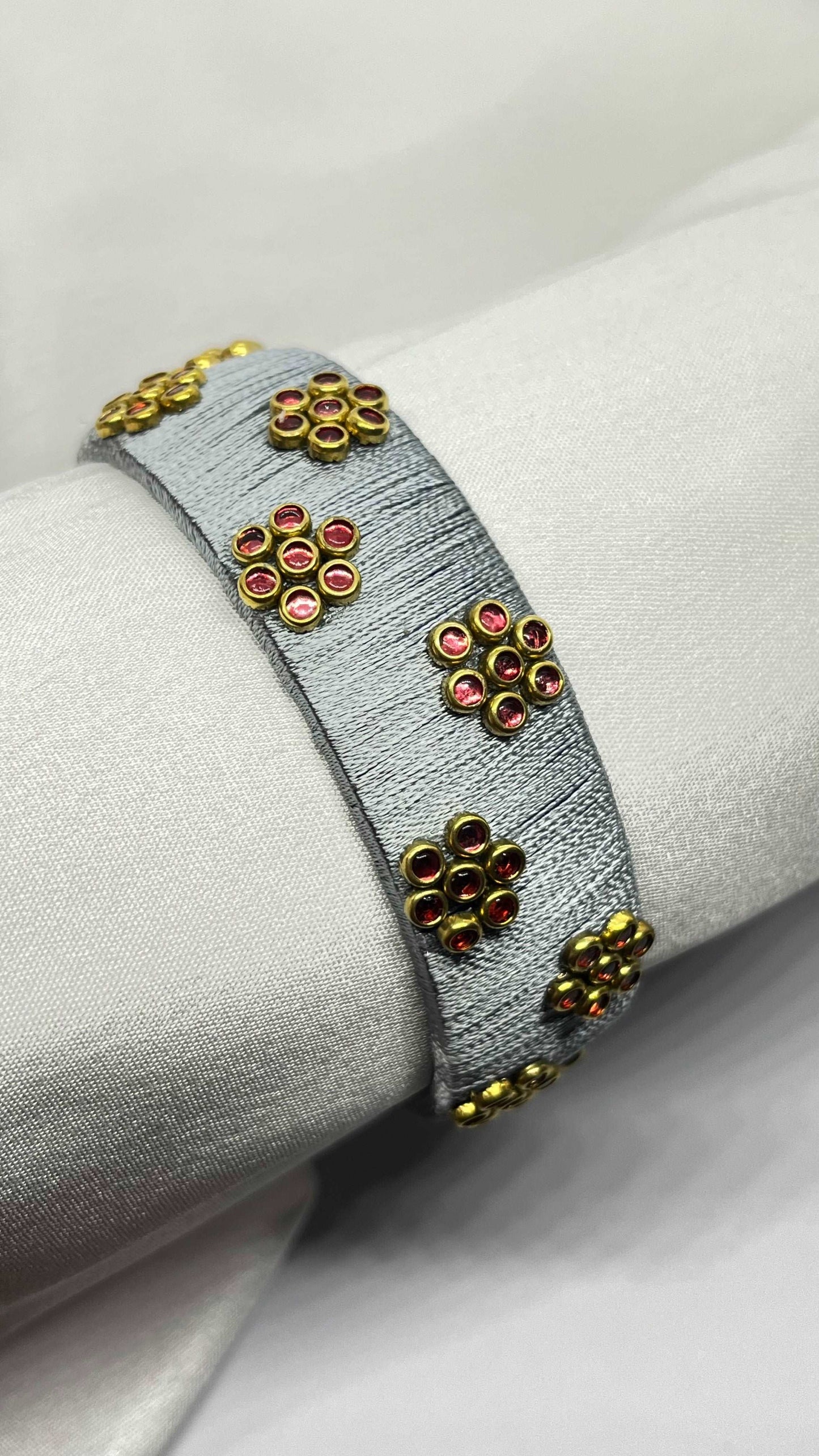 Grey thread red Kundan flowers - MATSYA BOUTIQUE