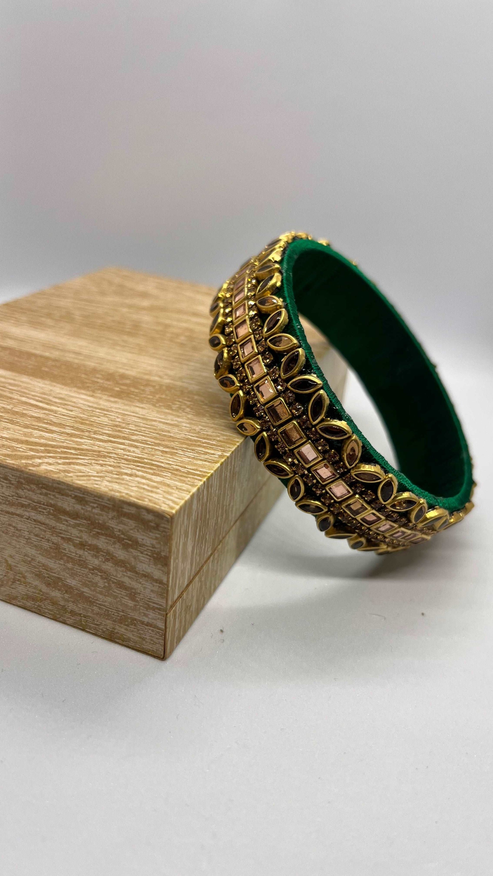 Green Thread with Golden Kundan Bangle - MATSYA BOUTIQUE
