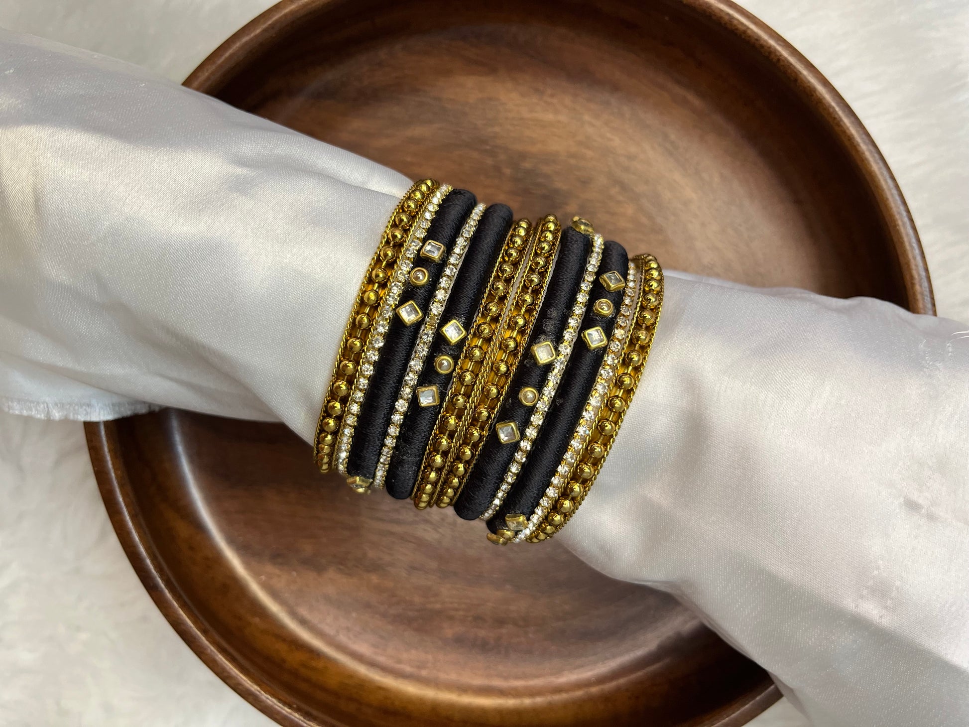 Black Elegance Silk Thread Bangle Set - MATSYA BOUTIQUE