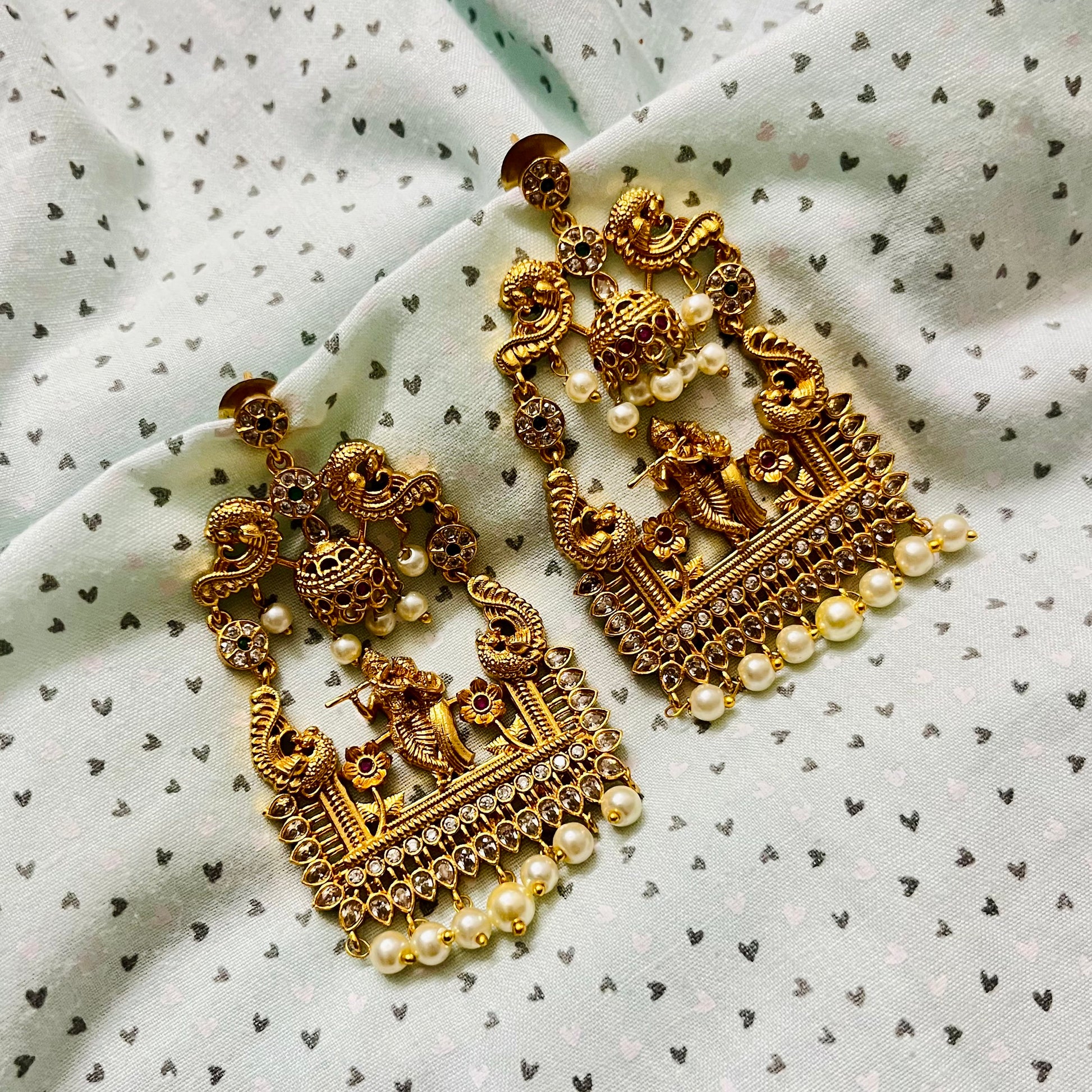 Krishna Earrings, Temple Jewelry, Traditional Earrings, Gold Plated Earrings, Handcrafted Earrings, Ethnic Jewelry, Antique Earrings, South Indian Jewelry, Festival Jewelry, Statement Earrings, Religious Jewelry, Indian Earrings, Handmade Jewelry, Bridal Accessories, Goddess Jewelry, Jhumka Style, Indian Wedding Jewelry, Designer Earrings, Boho Indian Earrings, Radha Krishna Jewelry