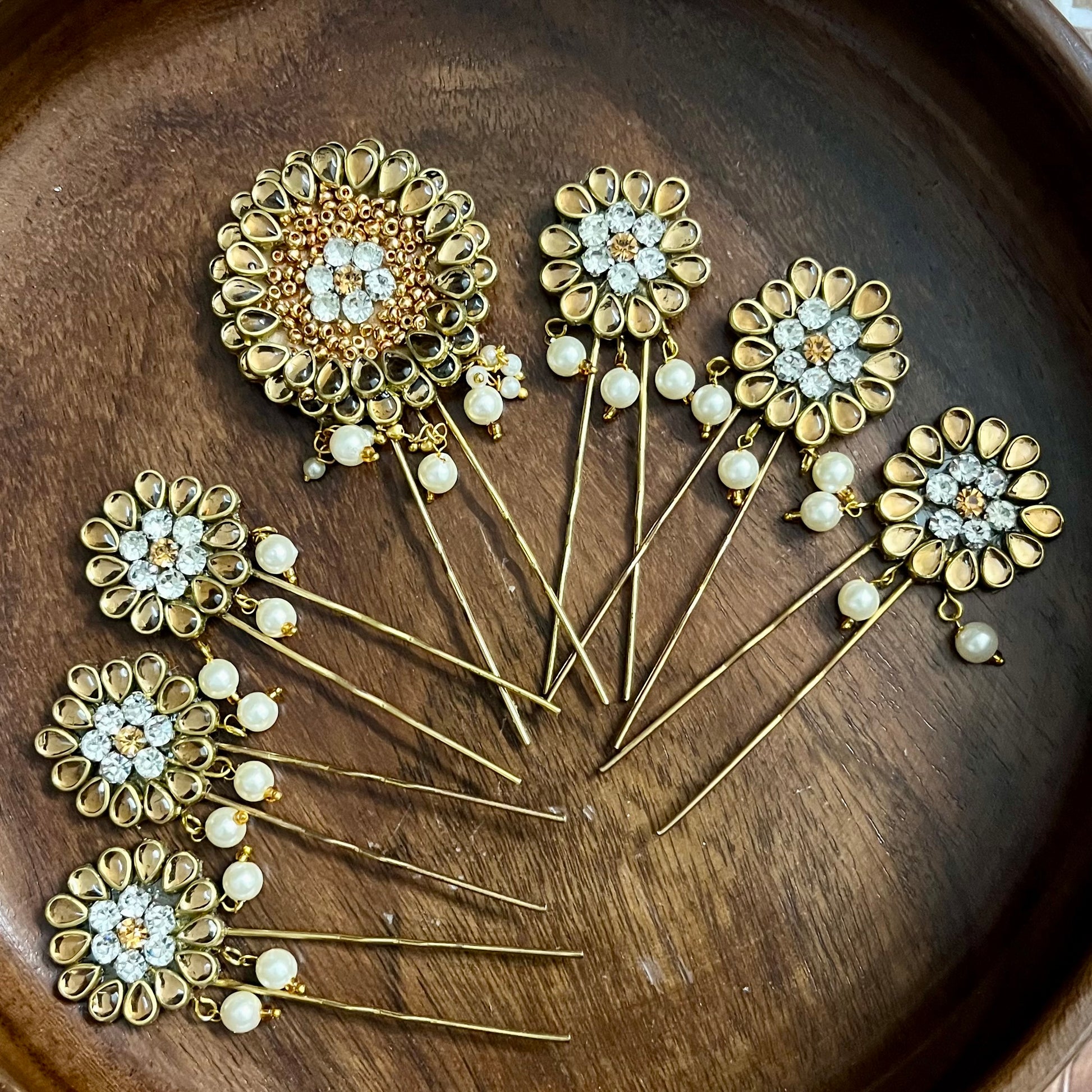 handmade hair accessories, Kundan hair pins, bridal hair pins, floral hair accessories, pearl hair pins, bun hair pins for wedding, traditional hair accessories, Indian wedding hair jewelry, ethnic hair pins, hair accessories for lehenga, golden U pin hair accessories, kundan bun pins, festive hair pins, silk thread jewelry accessories, crystal hair pins India