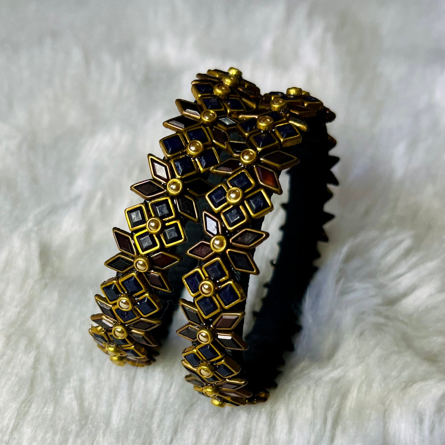 Zehra bangles, floral enamel bangles, navy maroon bangles, antique gold jewelry, traditional bangles for women, Indian ethnic bangles, wedding bangle set, handcrafted jewelry, festival bangles, floral charm bangles, boho style bangles, designer Indian jewelry, oxidized floral bangles, bangles online India, Matsya Boutique