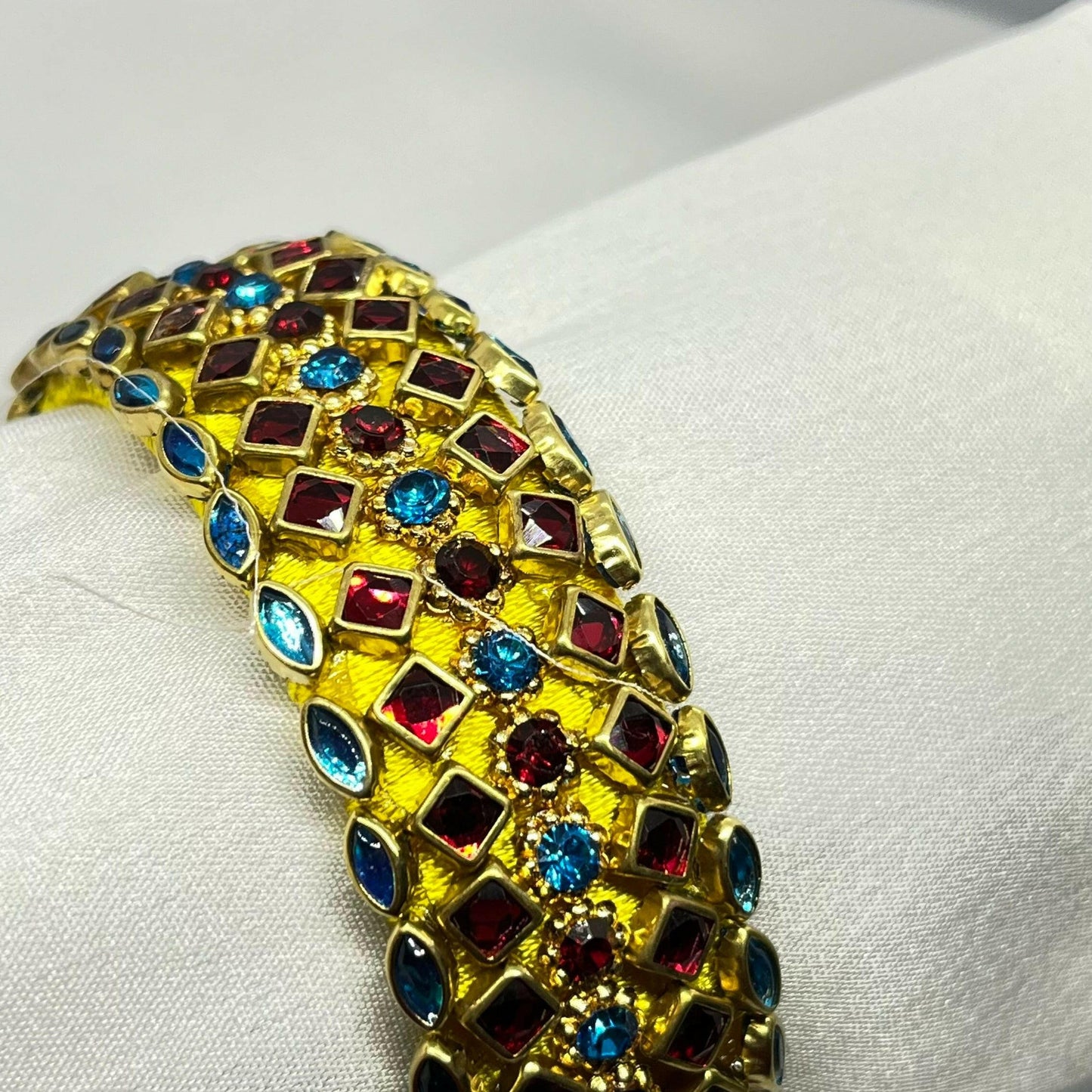 Yellow silk thread bangle with blue and red stones - MATSYA BOUTIQUE