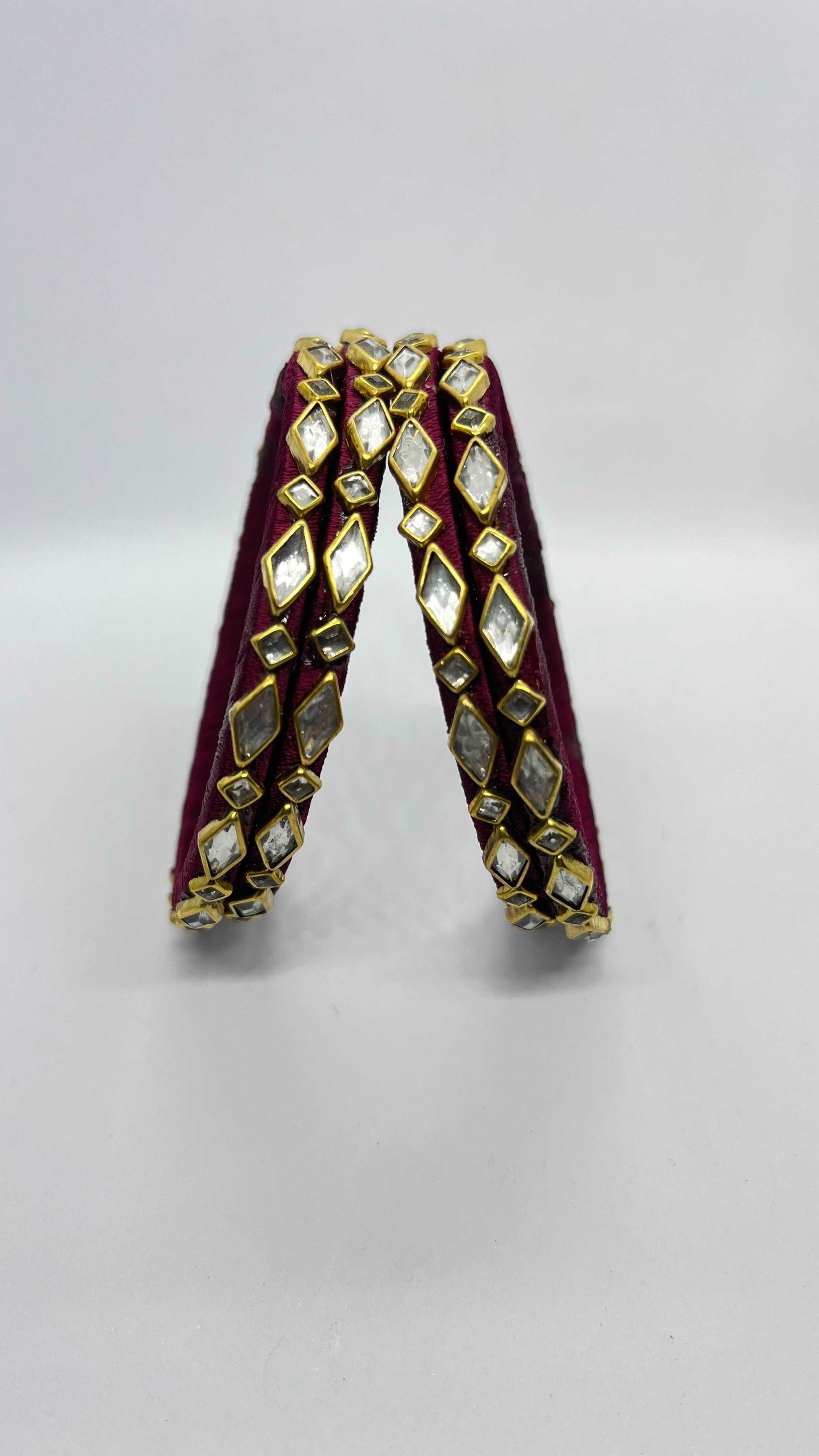 Maroon Single line Kundan bangles - MATSYA BOUTIQUE