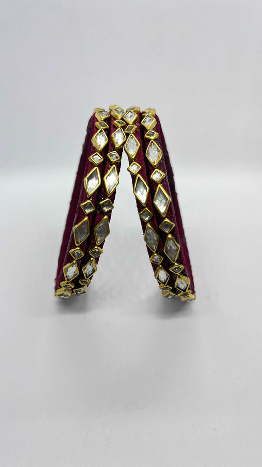 Maroon Single line Kundan bangles - MATSYA BOUTIQUE