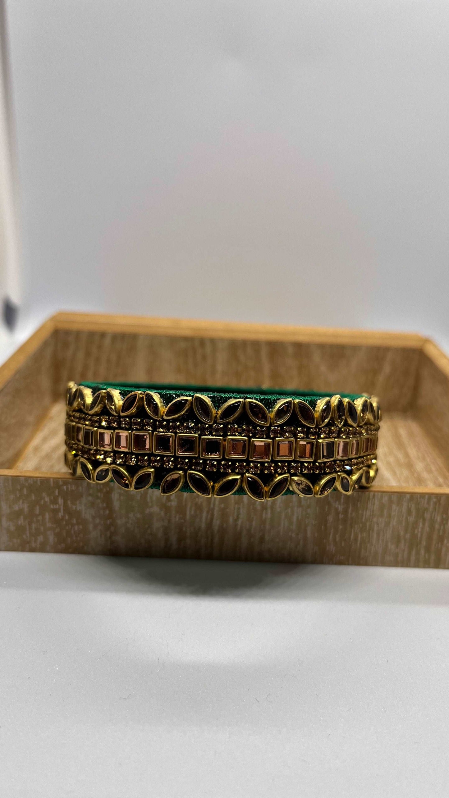 Green Thread with Golden Kundan Bangle - MATSYA BOUTIQUE