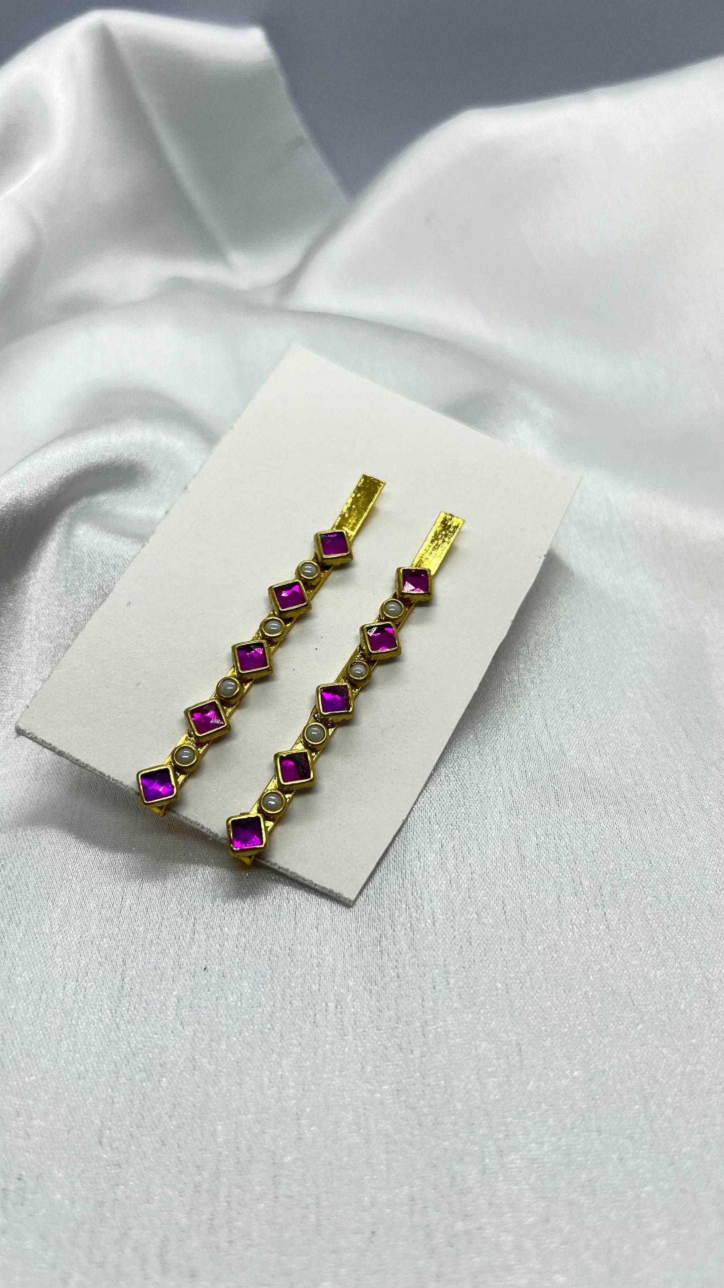 Pink square and pearl round hair pin - MATSYA BOUTIQUE