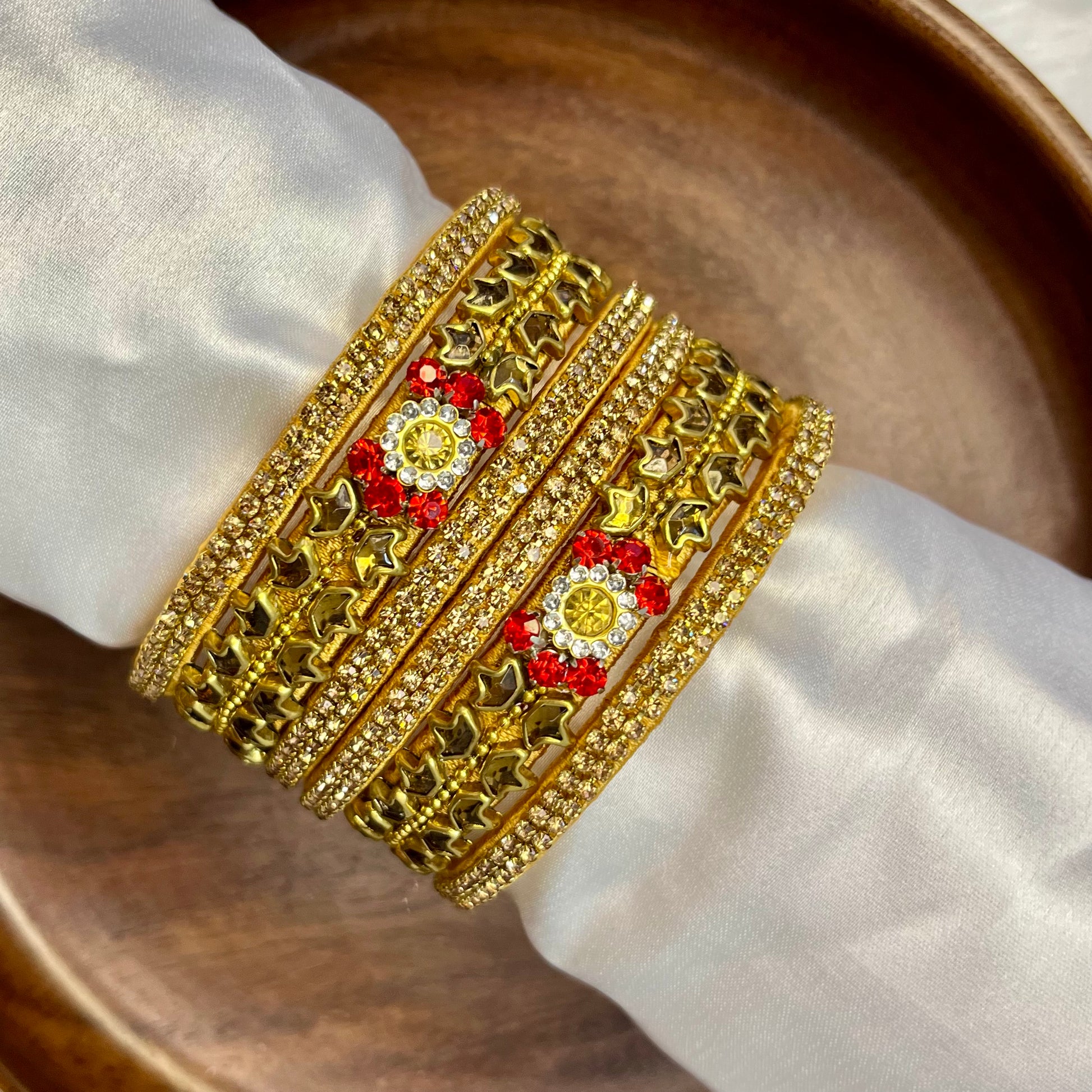 Red & Gold Floral Festive Bangle Set - MATSYA BOUTIQUE