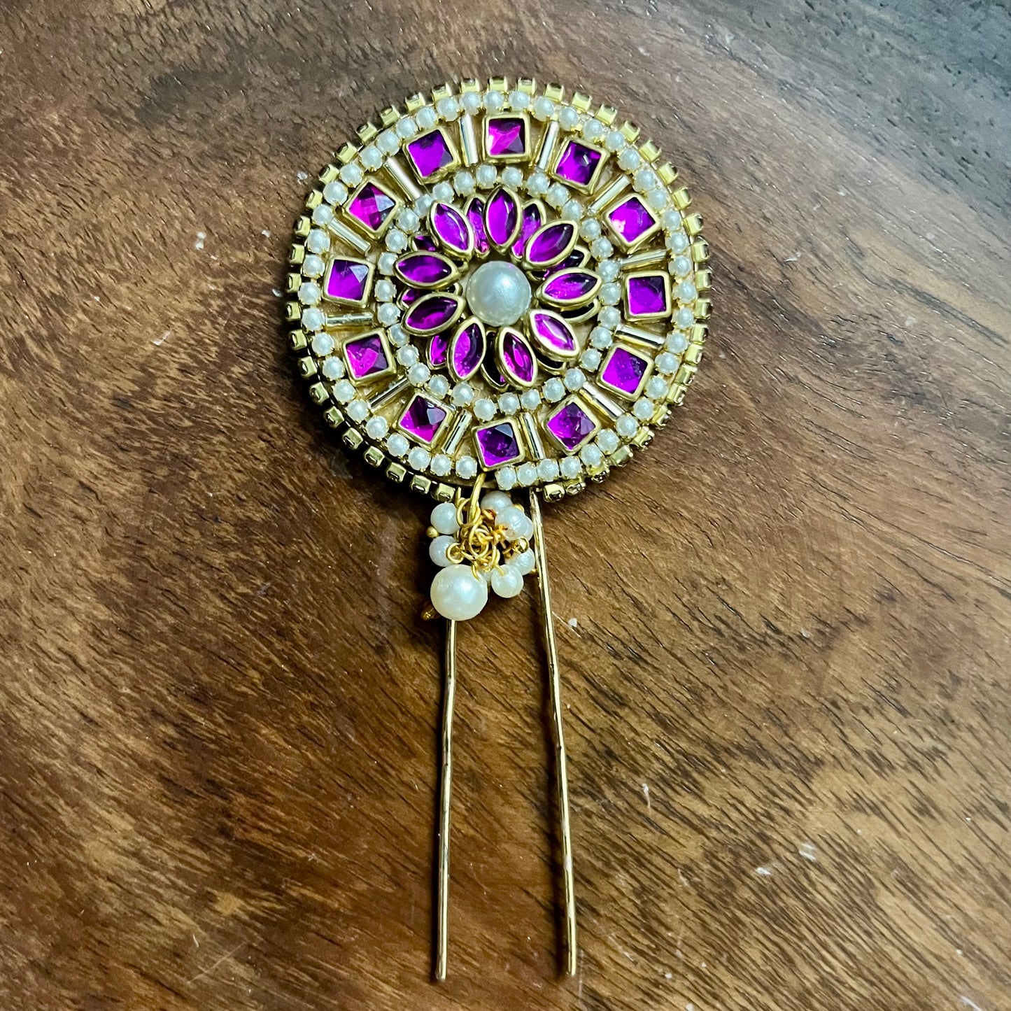 juda pin, bridal juda pin, traditional hair accessory, kundan juda pin, pearl juda pin, indian hair jewelry, handmade juda pin, bun pin for wedding, south indian hair accessory, temple hair jewelry, ethnic hair pin, kundan hair clip, bridal hair bun ornament, magenta hair accessory, juda pin online india