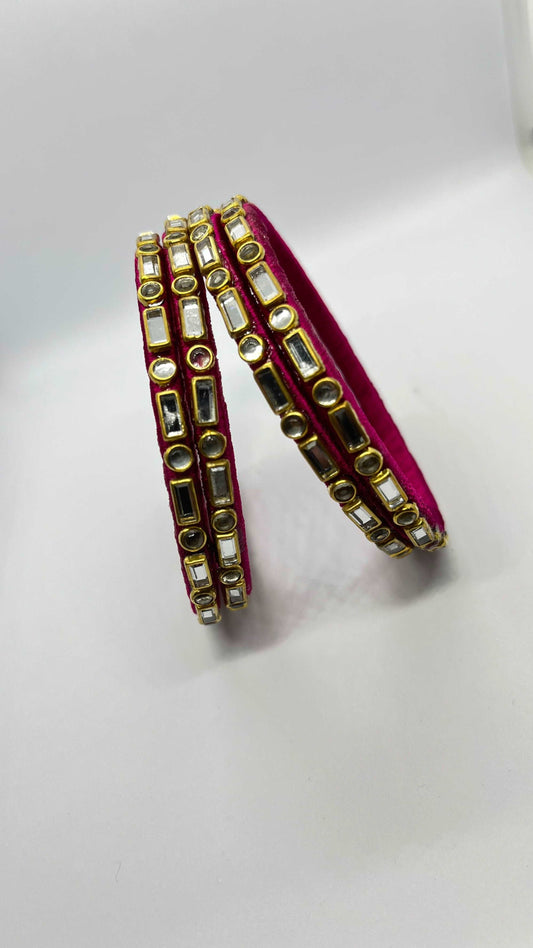 Pink Single line Kundan Bangles - MATSYA BOUTIQUE