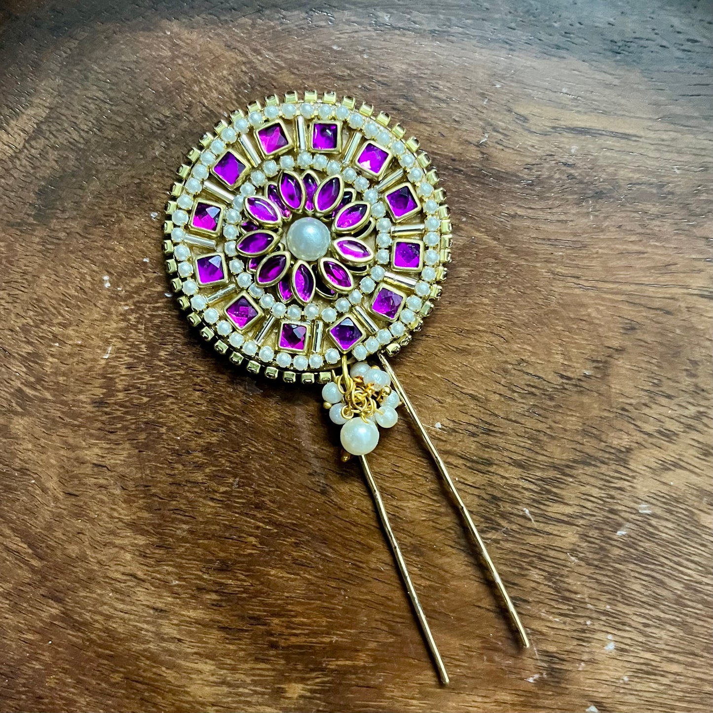juda pin, bridal juda pin, traditional hair accessory, kundan juda pin, pearl juda pin, indian hair jewelry, handmade juda pin, bun pin for wedding, south indian hair accessory, temple hair jewelry, ethnic hair pin, kundan hair clip, bridal hair bun ornament, magenta hair accessory, juda pin online india