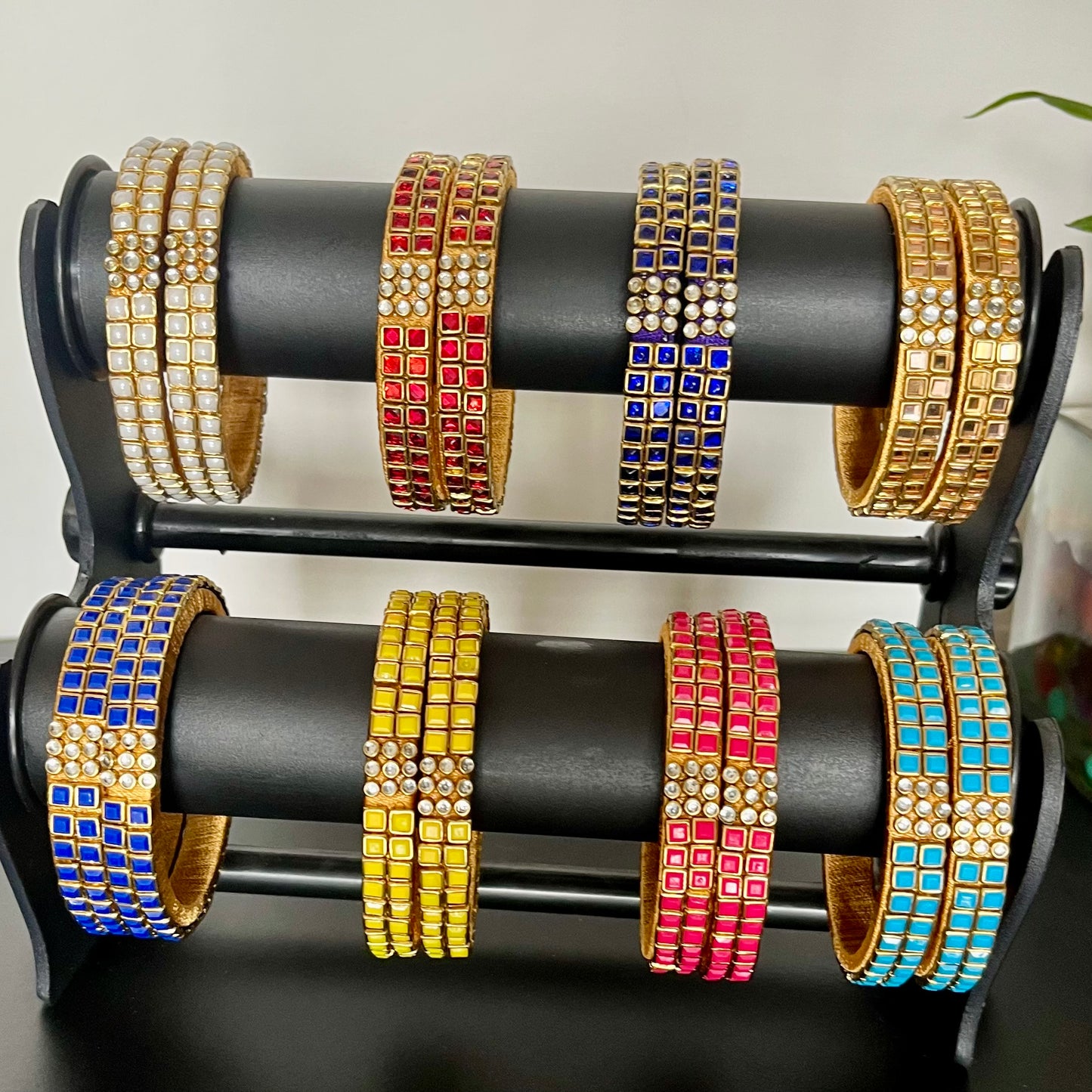 Kundan bangles, double line bangles, return gift bangles, traditional bangles, wedding return gifts, festive bangles, handmade bangles, colorful bangles, Indian bangles, party wear bangles, silk thread bangles, kundan jewelry, ethnic bangles, bridal bangles, mehendi favors, haldi function gifts, Navaratri gifts, baby shower return gifts, pooja gifts, boutique bangles