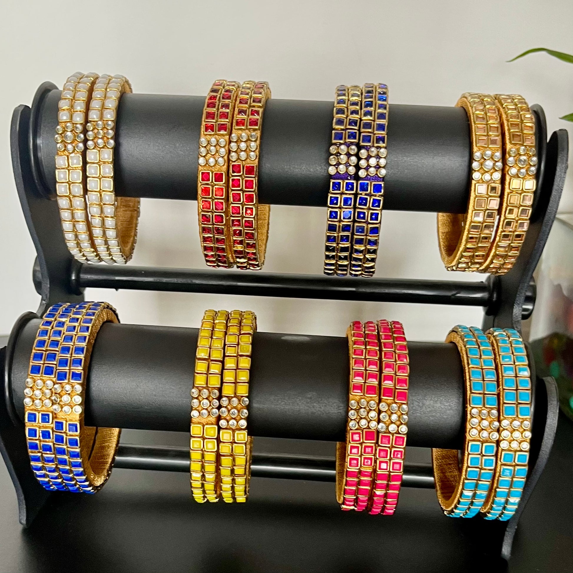 Kundan bangles, double line bangles, return gift bangles, traditional bangles, wedding return gifts, festive bangles, handmade bangles, colorful bangles, Indian bangles, party wear bangles, silk thread bangles, kundan jewelry, ethnic bangles, bridal bangles, mehendi favors, haldi function gifts, Navaratri gifts, baby shower return gifts, pooja gifts, boutique bangles