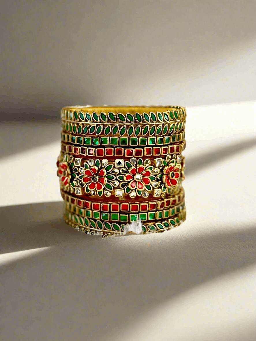 Bridal Red and Green Floral Bangle set - MATSYA BOUTIQUE
