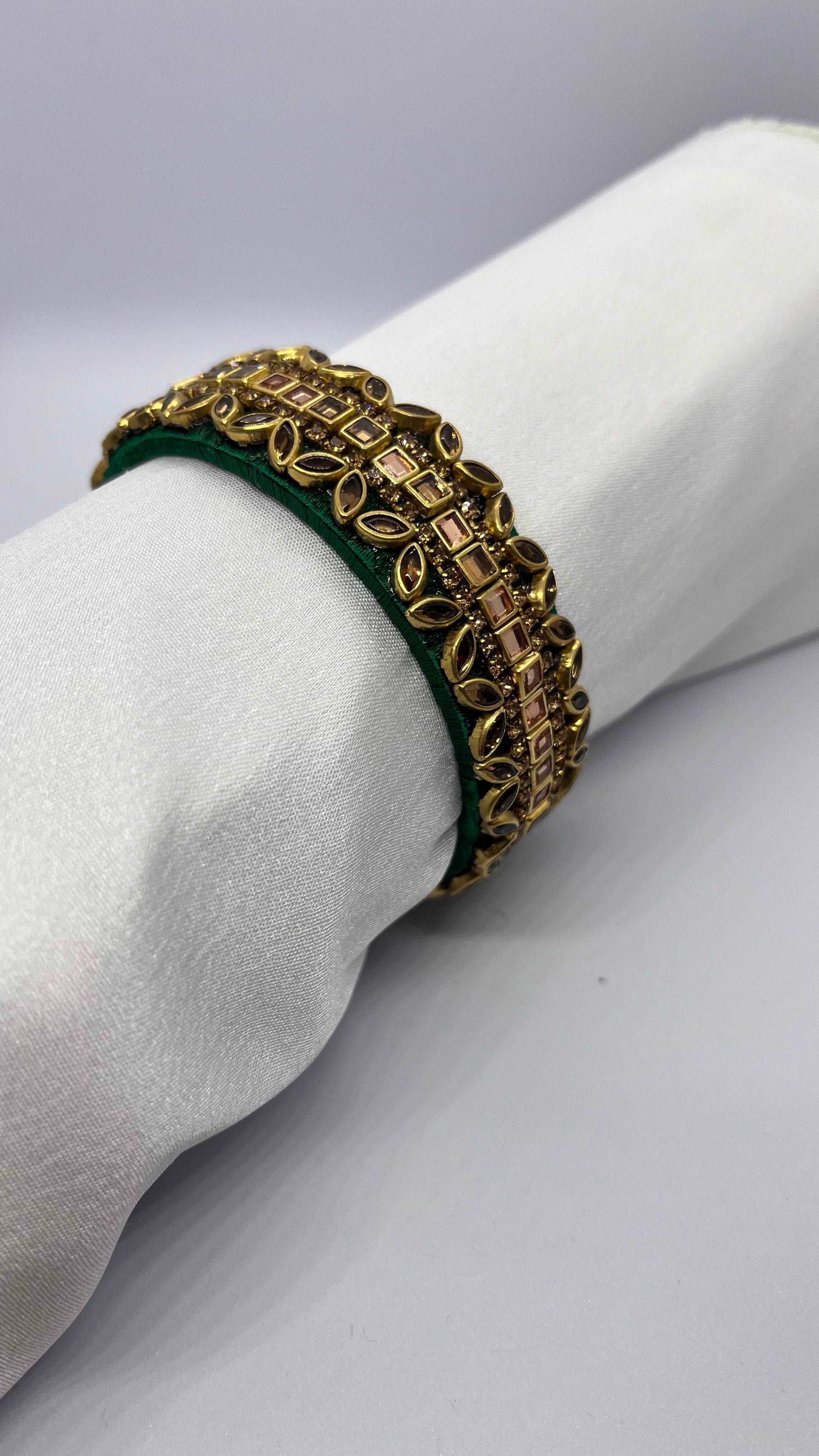 Green Thread with Golden Kundan Bangle - MATSYA BOUTIQUE