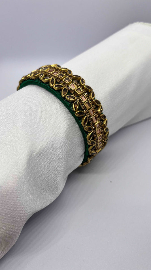 Green Thread with Golden Kundan Bangle - MATSYA BOUTIQUE