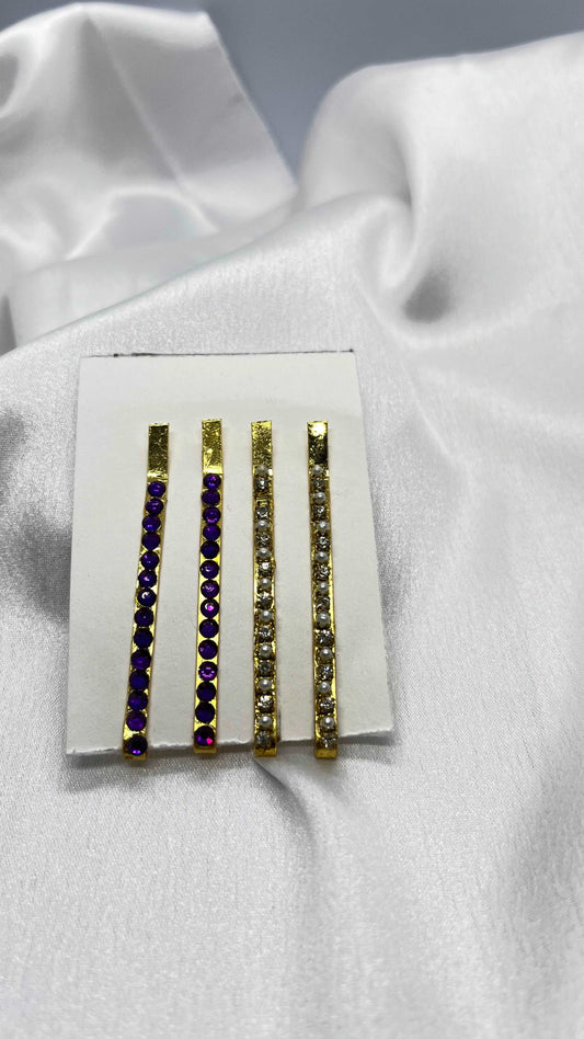Purple and gold stone hai pin - MATSYA BOUTIQUE