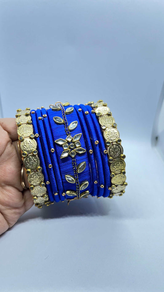 Dark blue set with Lakshmi kaasu - MATSYA BOUTIQUE