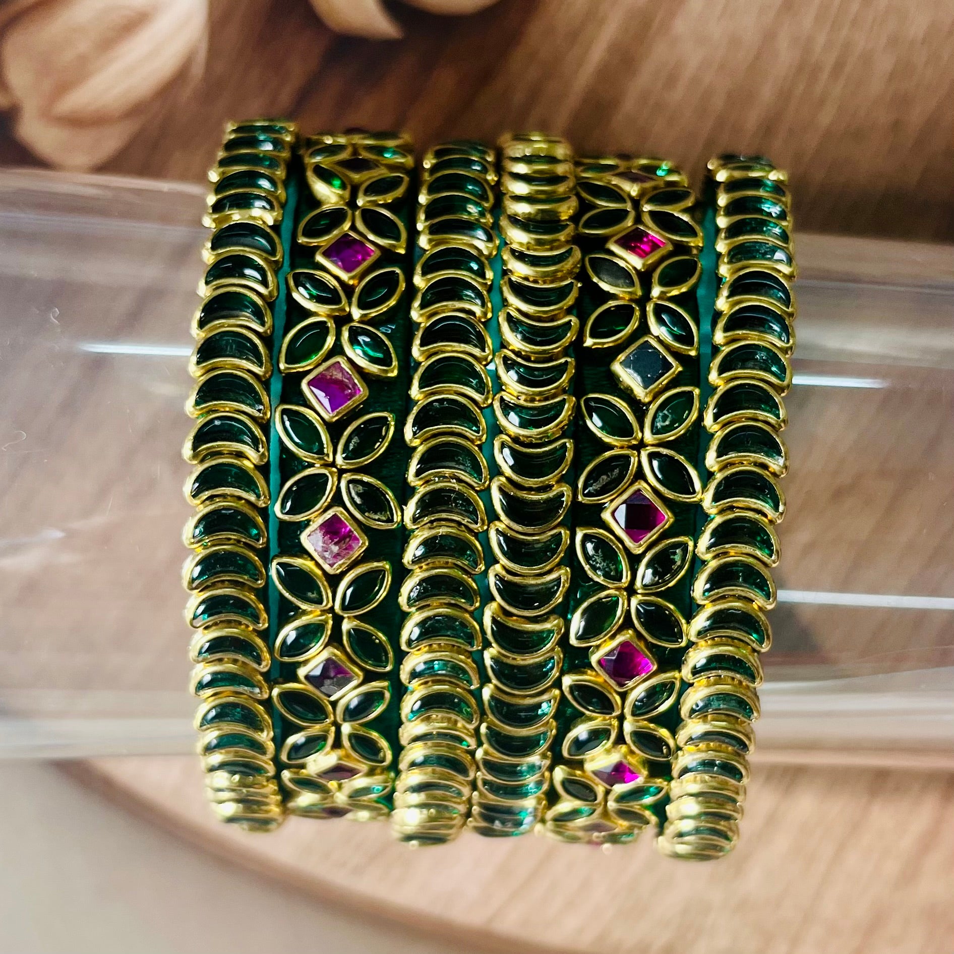 traditional bangles, kundan bangles, green bangles, ruby bangles, bridal bangles, Indian jewelry, handmade bangles, ethnic bangles, festive wear bangles, silk thread bangles, gold tone bangles, designer bangles, wedding bangles, South Indian bangles, bangle set for women