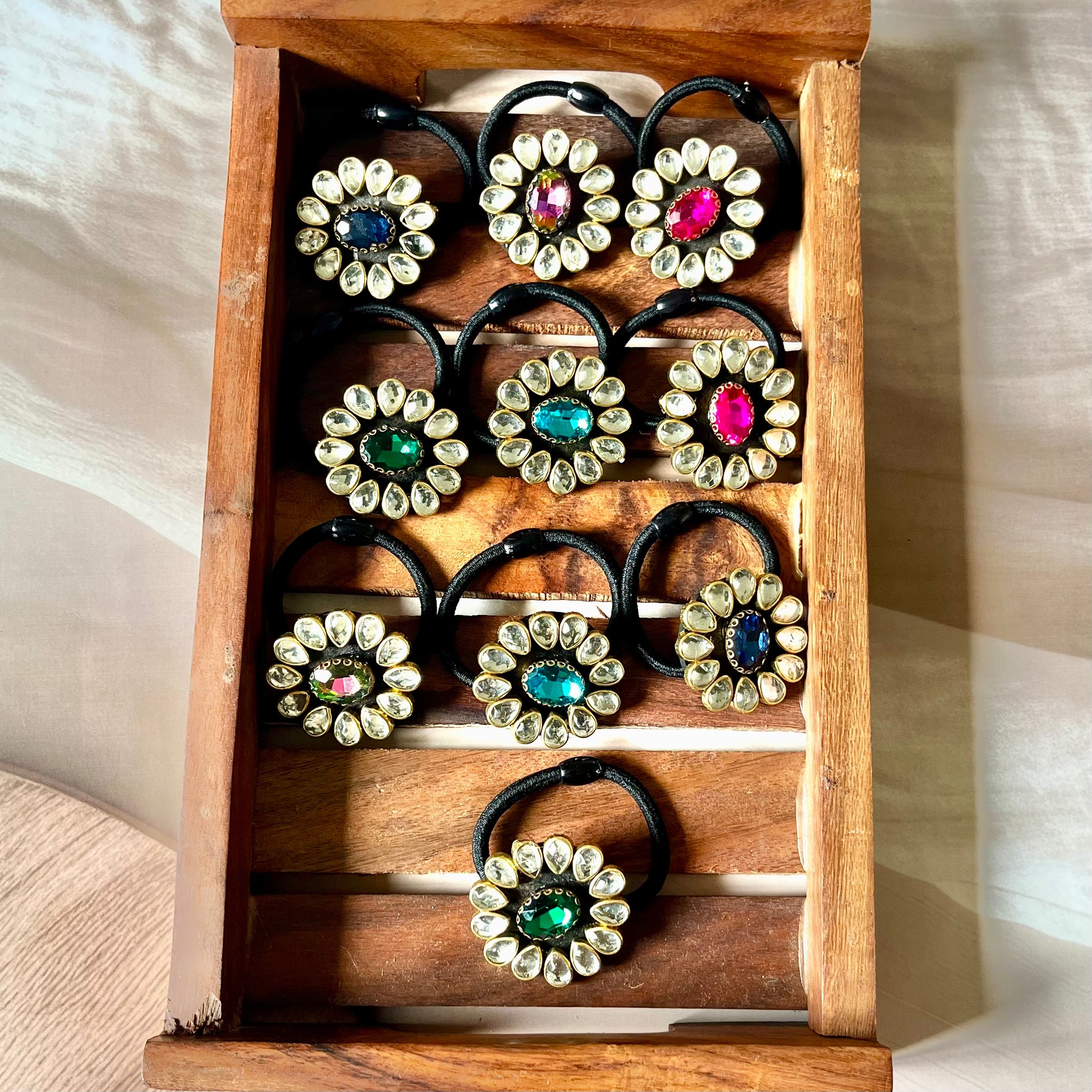 kundan hairbands, embellished hair ties, Indian hair accessories, festive hairbands, traditional hairbands, bridal hair accessories, gemstone hairbands, ethnic hair ties, handmade hairbands, kundan elastic bands, stylish hair accessories, desi hairbands, hairbands for lehenga, hairbands for saree, Indian wedding accessories, kundan jewelry inspired, glam hairbands, ethnic style hairbands, jewel tone hairbands, Kriti Glam Bands