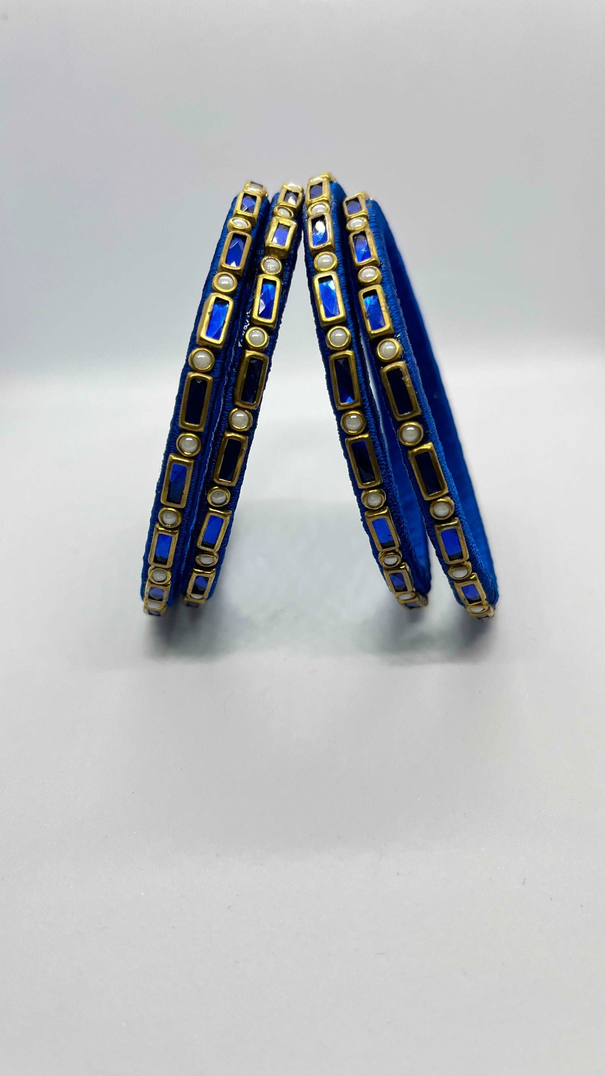 Blue single line Kundan Bangles - MATSYA BOUTIQUE