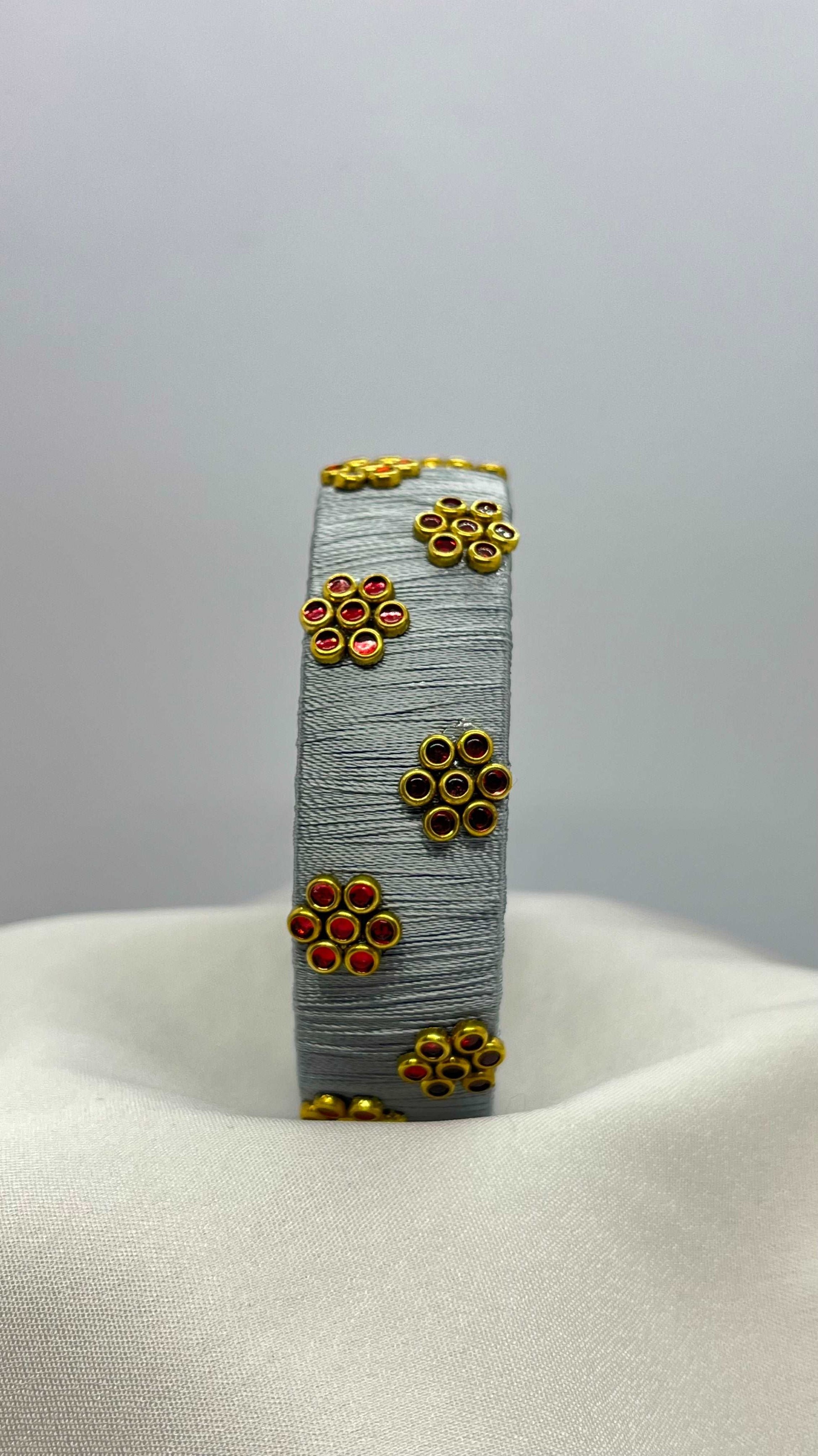 Grey thread red Kundan flowers - MATSYA BOUTIQUE