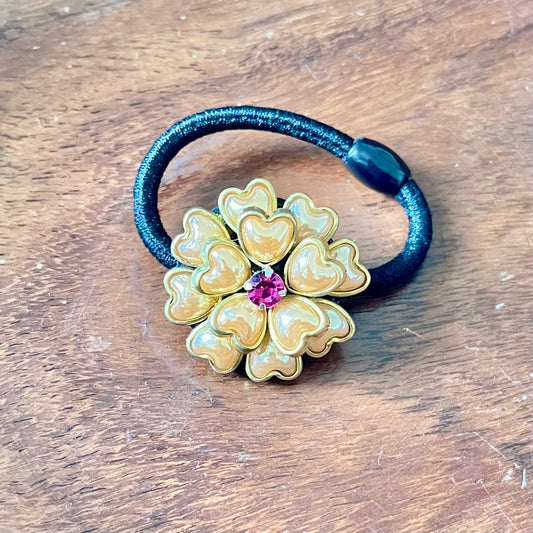 hair tie, golden hair accessory, daisy hair band, heart flower hair tie, girls hair accessory, cute hair band, crystal center hair tie, floral hair tie, stylish hair elastic, women hair accessory, fancy hair band, party wear hair tie, handmade hair accessory, designer hair tie, trendy hair band