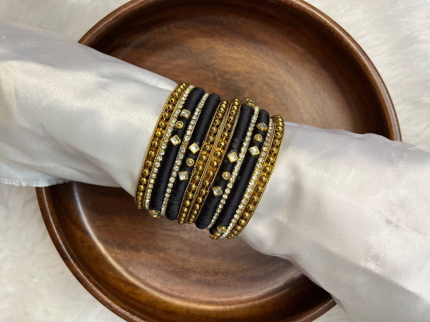 Black Elegance Silk Thread Bangle Set - MATSYA BOUTIQUE