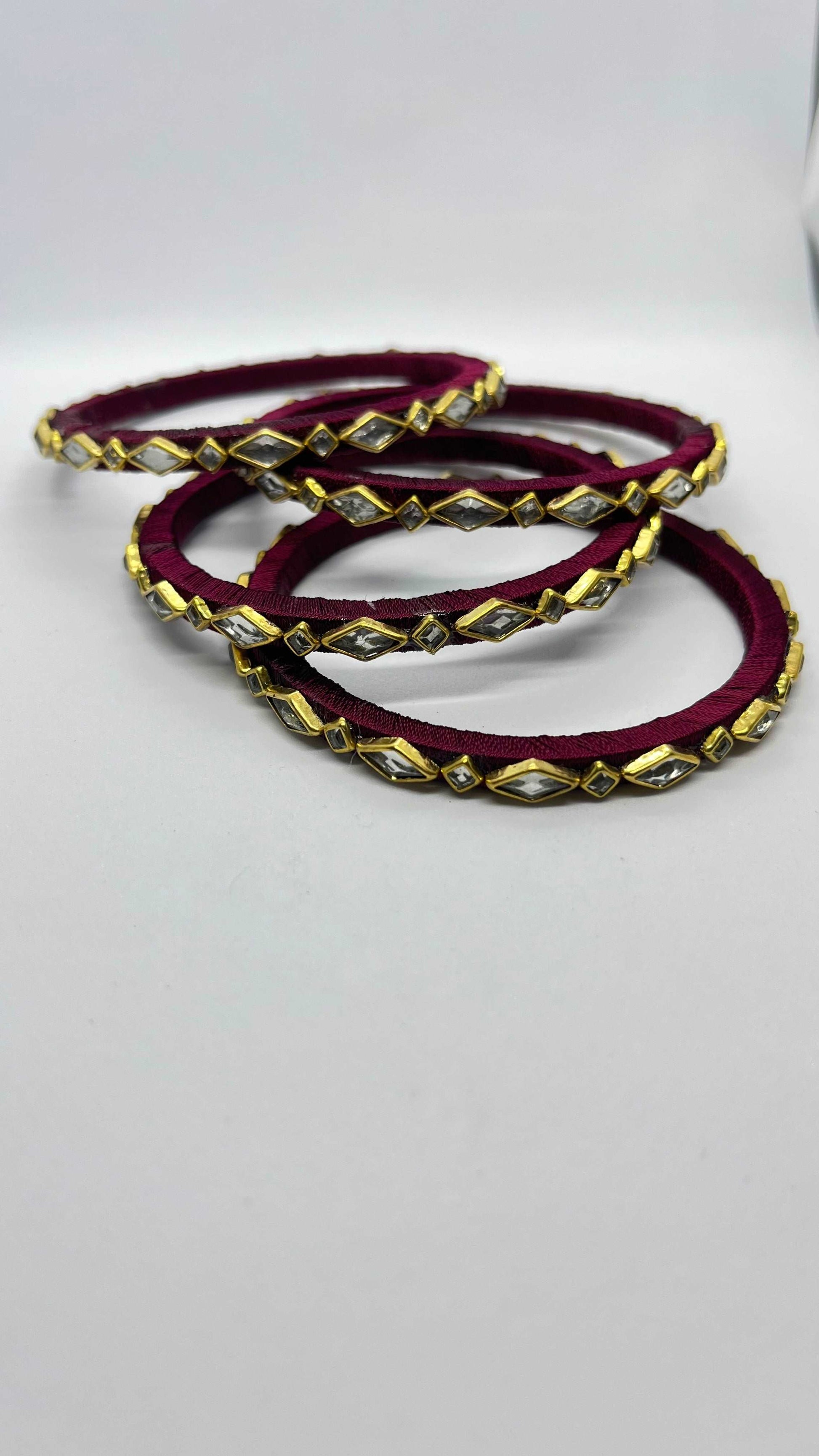 Maroon Single line Kundan bangles - MATSYA BOUTIQUE