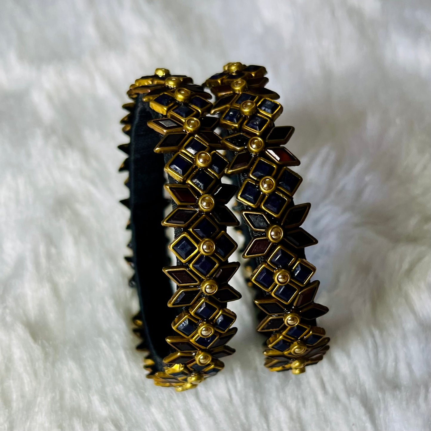 Zehra bangles, floral enamel bangles, navy maroon bangles, antique gold jewelry, traditional bangles for women, Indian ethnic bangles, wedding bangle set, handcrafted jewelry, festival bangles, floral charm bangles, boho style bangles, designer Indian jewelry, oxidized floral bangles, bangles online India, Matsya Boutique