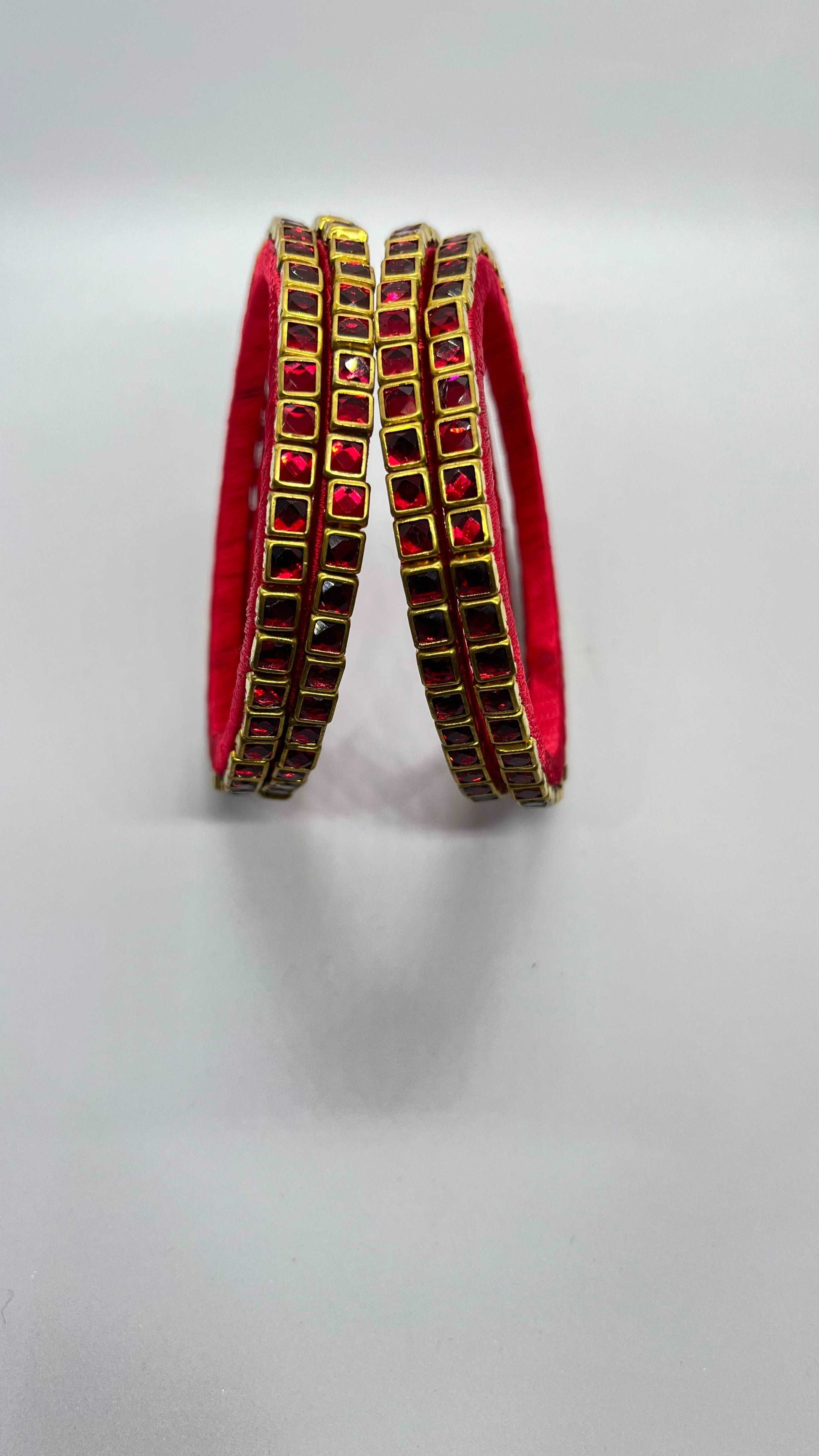 Red Single line Kundan bangles - MATSYA BOUTIQUE