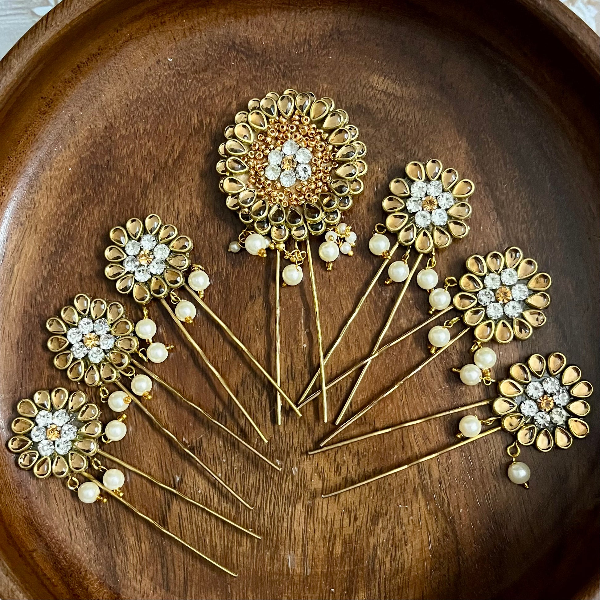 handmade hair accessories, Kundan hair pins, bridal hair pins, floral hair accessories, pearl hair pins, bun hair pins for wedding, traditional hair accessories, Indian wedding hair jewelry, ethnic hair pins, hair accessories for lehenga, golden U pin hair accessories, kundan bun pins, festive hair pins, silk thread jewelry accessories, crystal hair pins India