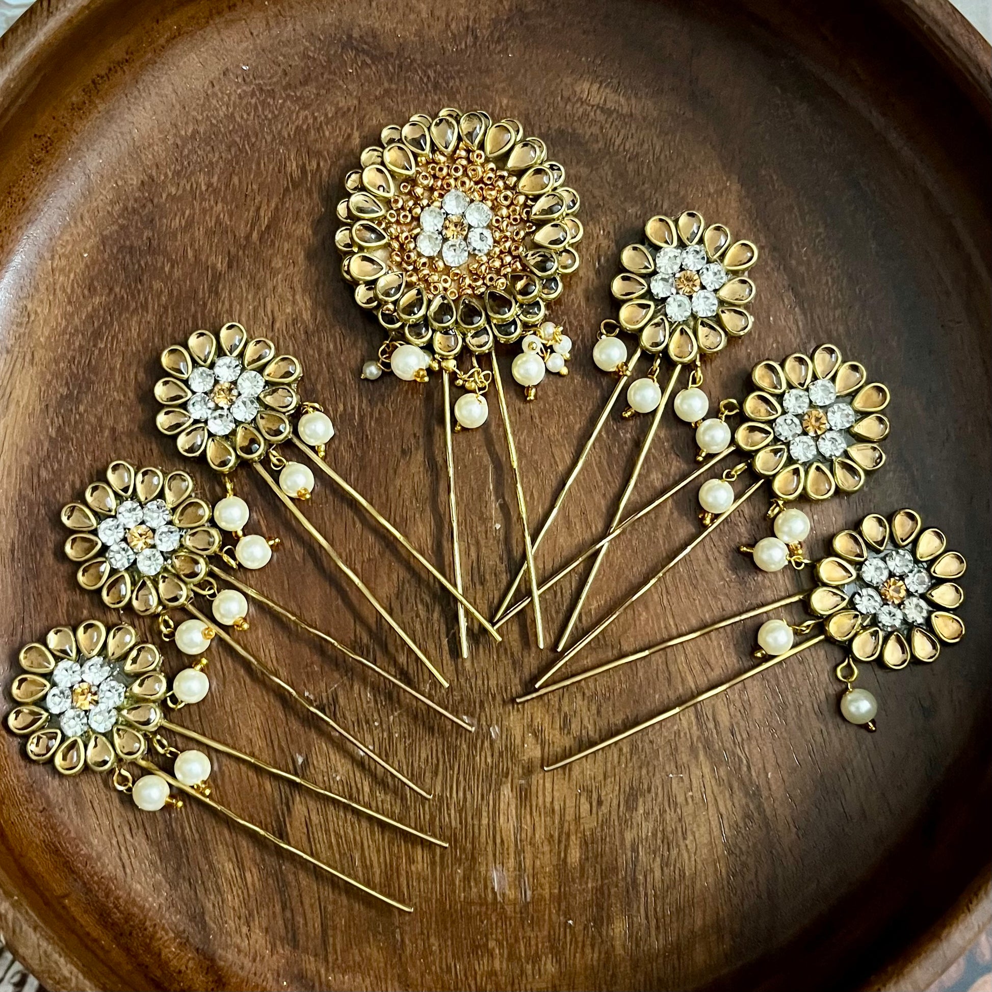 handmade hair accessories, Kundan hair pins, bridal hair pins, floral hair accessories, pearl hair pins, bun hair pins for wedding, traditional hair accessories, Indian wedding hair jewelry, ethnic hair pins, hair accessories for lehenga, golden U pin hair accessories, kundan bun pins, festive hair pins, silk thread jewelry accessories, crystal hair pins India