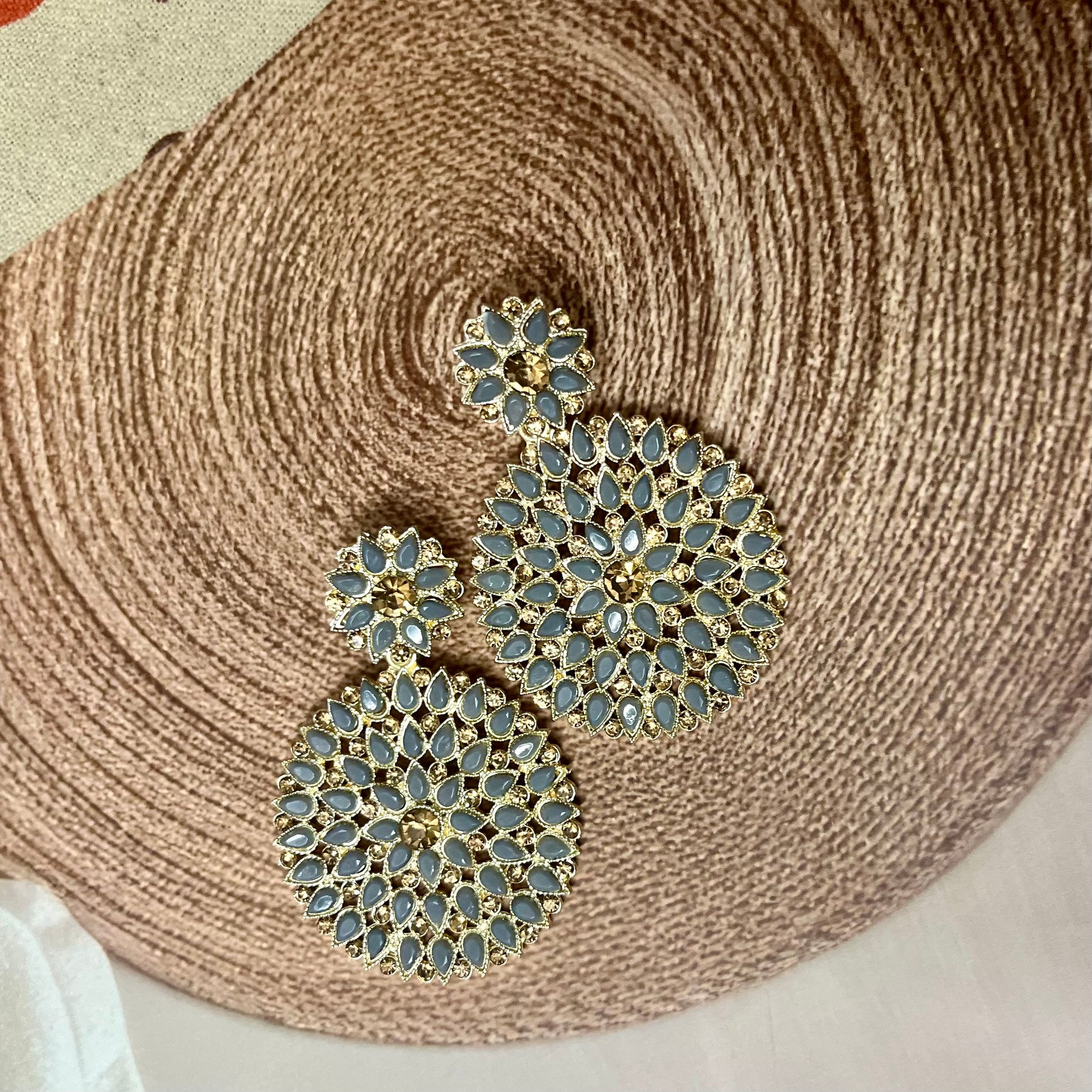 Grey Blossom Chandbalis - MATSYA BOUTIQUE