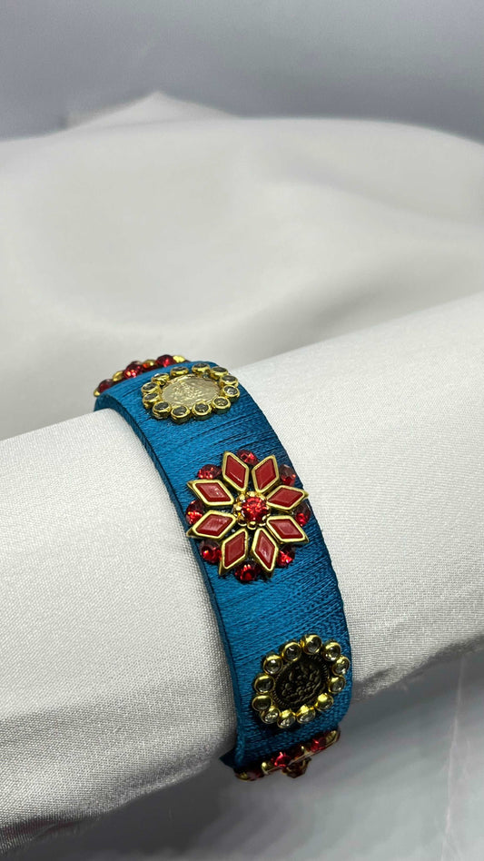 Red floral with Lakshmi kaasu bangle - MATSYA BOUTIQUE