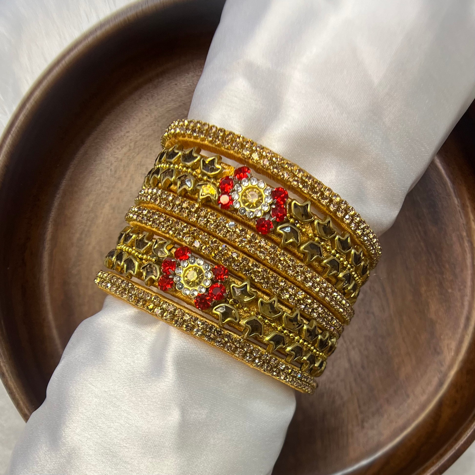 Red & Gold Floral Festive Bangle Set - MATSYA BOUTIQUE
