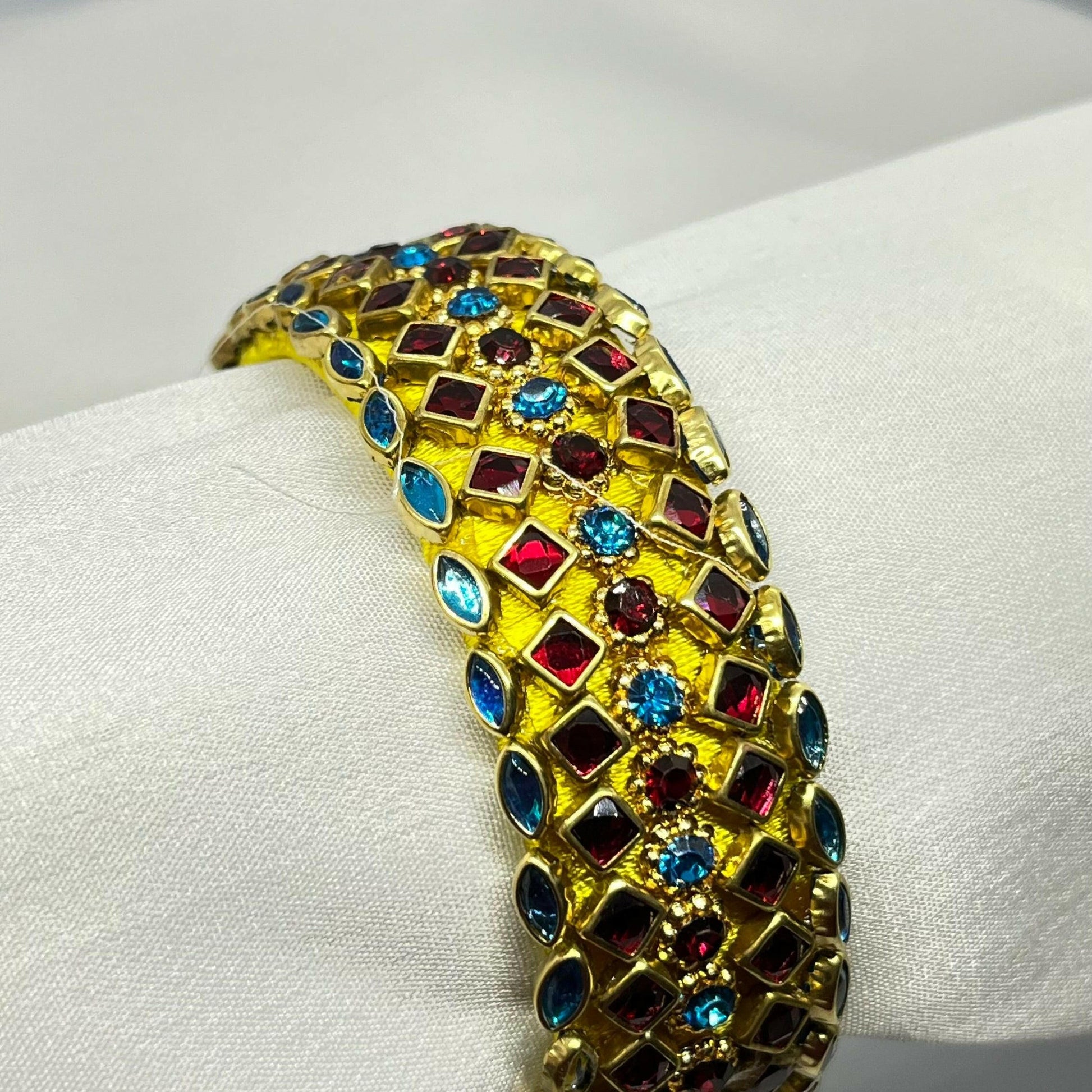 Yellow silk thread bangle with blue and red stones - MATSYA BOUTIQUE