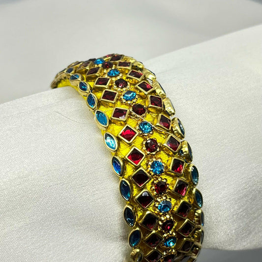Yellow silk thread bangle with blue and red stones - MATSYA BOUTIQUE