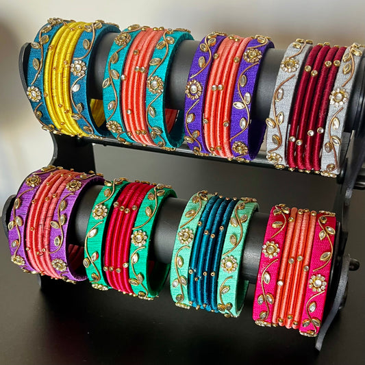 handmade bangles, silk thread bangles, colorful bangles, traditional bangles, ethnic bangles, Indian bangles, bridal bangles, festive bangles, designer bangles, women accessories, wedding bangles, bangle set for women, bangles online India, stylish bangles, fancy bangles, handcrafted bangles, bangle set, bangles for gifting, bangles for festivals, vibrant bangles