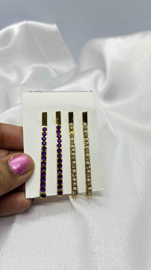 Purple and gold stone hai pin - MATSYA BOUTIQUE