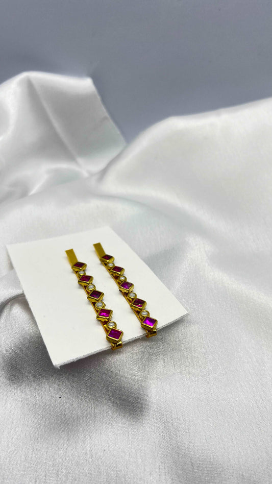 Pink square and pearl round hair pin - MATSYA BOUTIQUE
