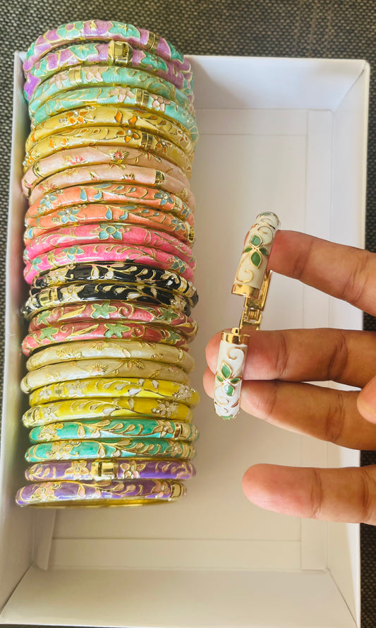 Enamel Floral Anti-Tarnish Openable Kada Bangles