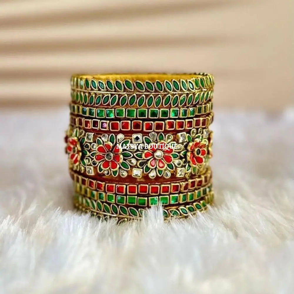 Bridal Red and Green Floral Bangle set - MATSYA BOUTIQUE