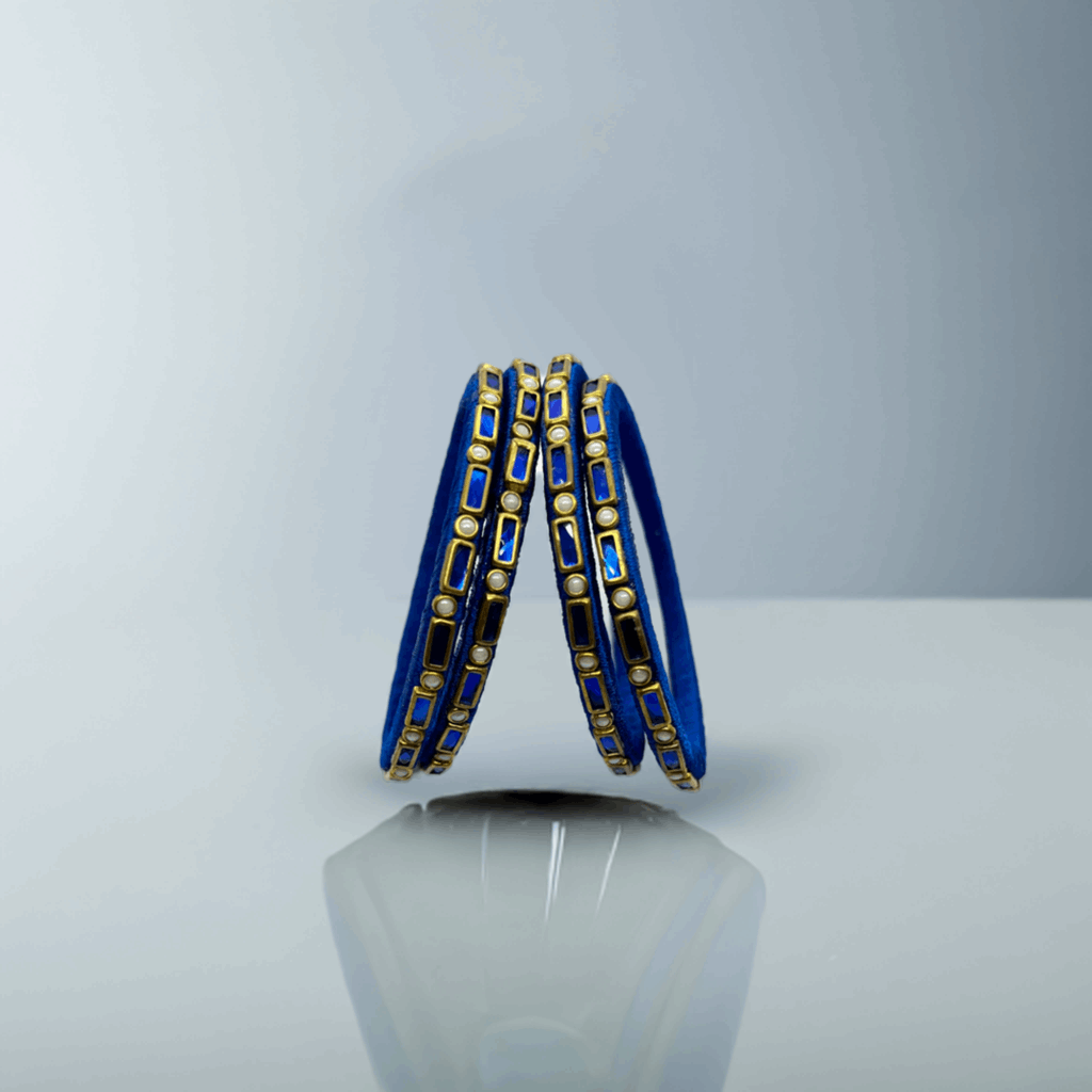 Blue single line Kundan Bangles - MATSYA BOUTIQUE