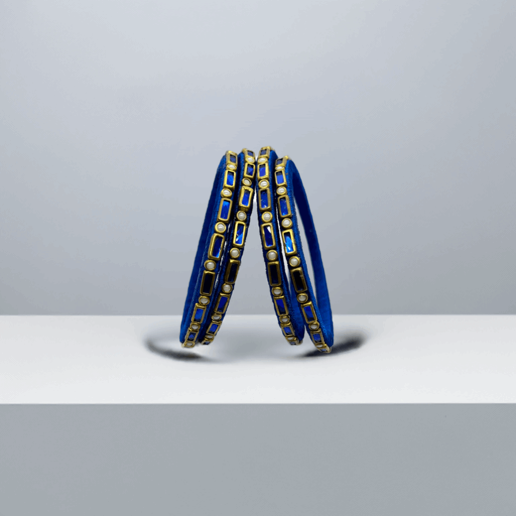 Blue single line Kundan Bangles - MATSYA BOUTIQUE