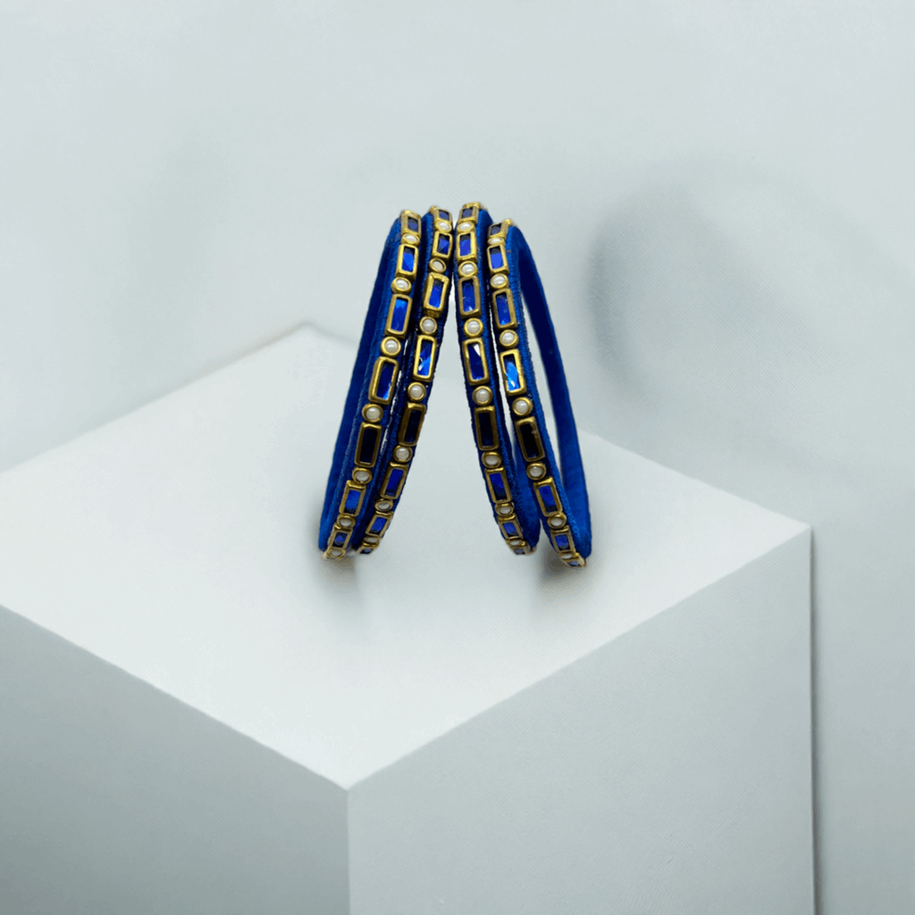 Blue single line Kundan Bangles - MATSYA BOUTIQUE