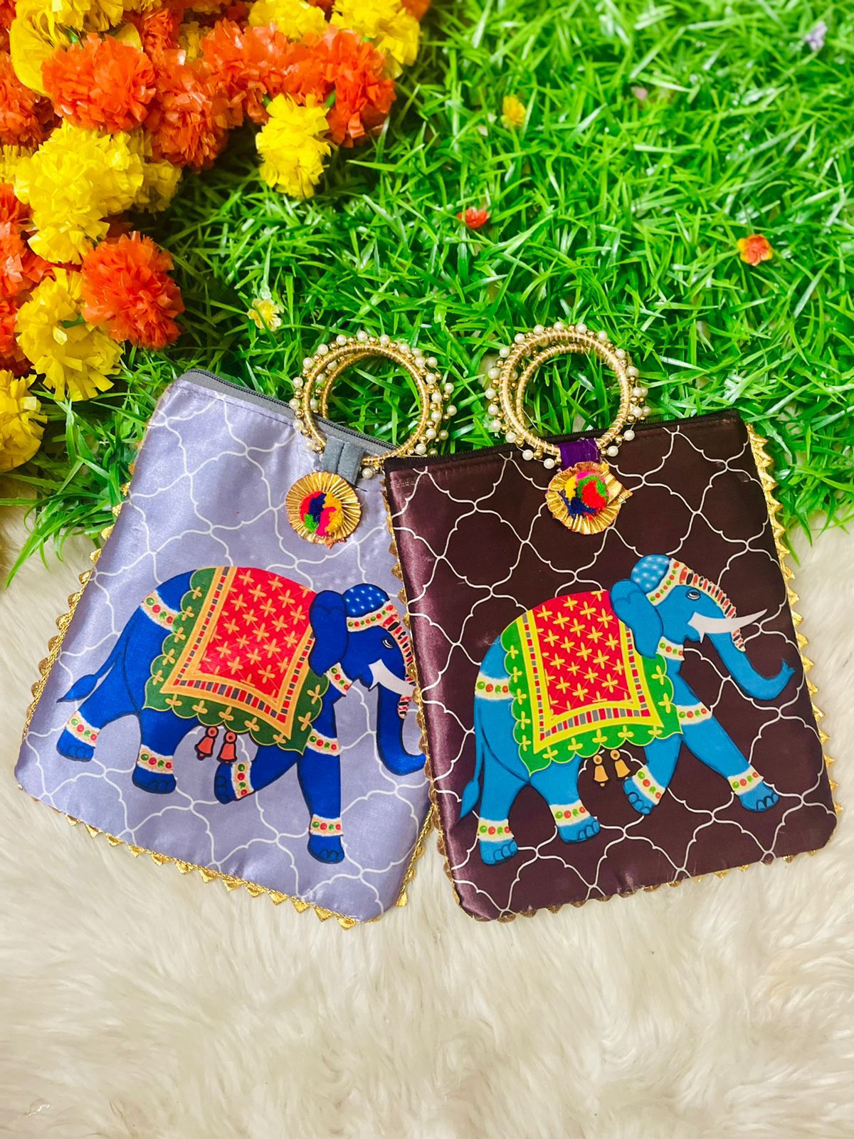 Elephant Thamboolam Bags 
Size 9/9(Assorted colors) - MATSYA BOUTIQUE