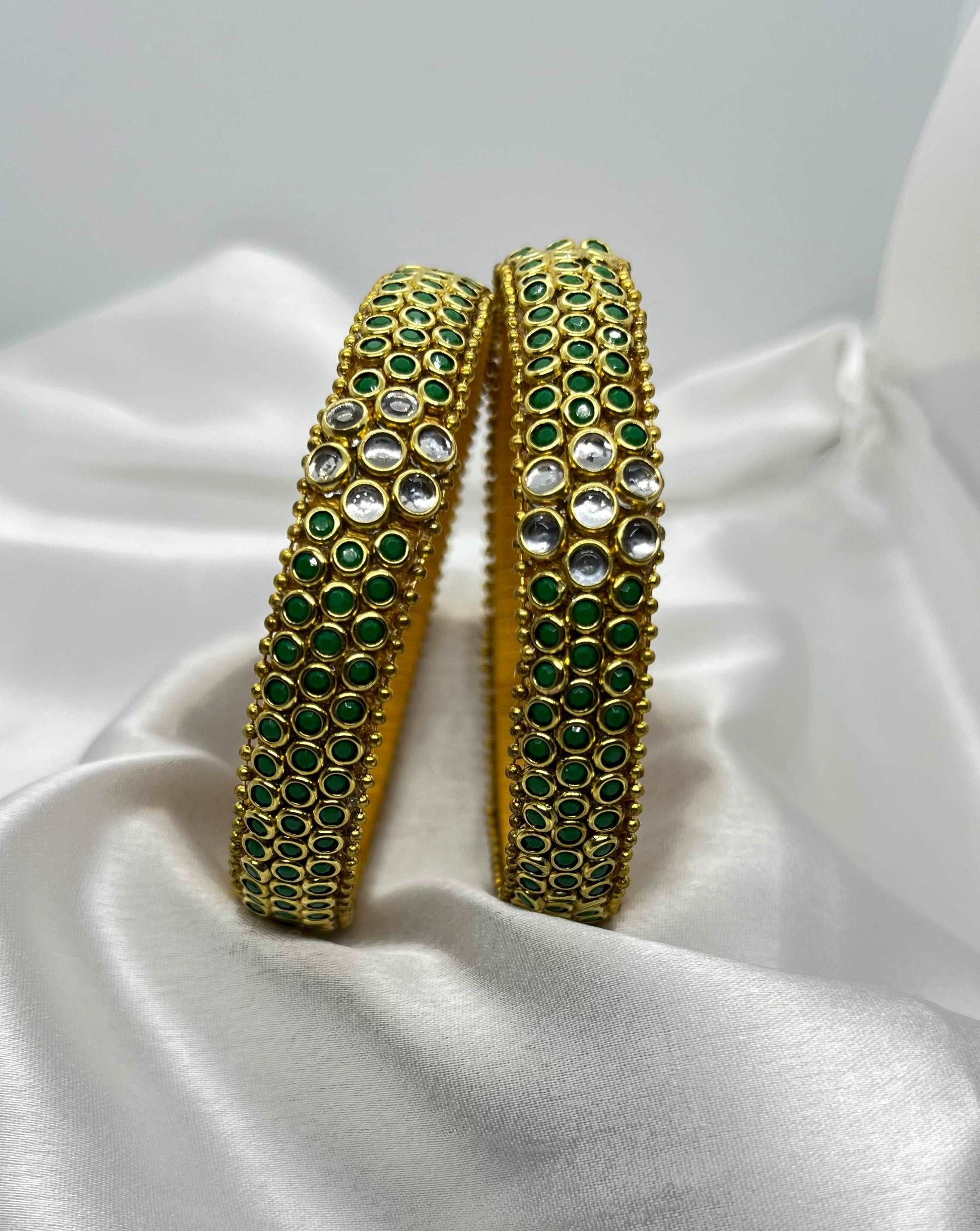 Green Kemp Stone Bangles-Pair Bangles-MATSYA BOUTIQUE-2.4-MATSYA BOUTIQUE