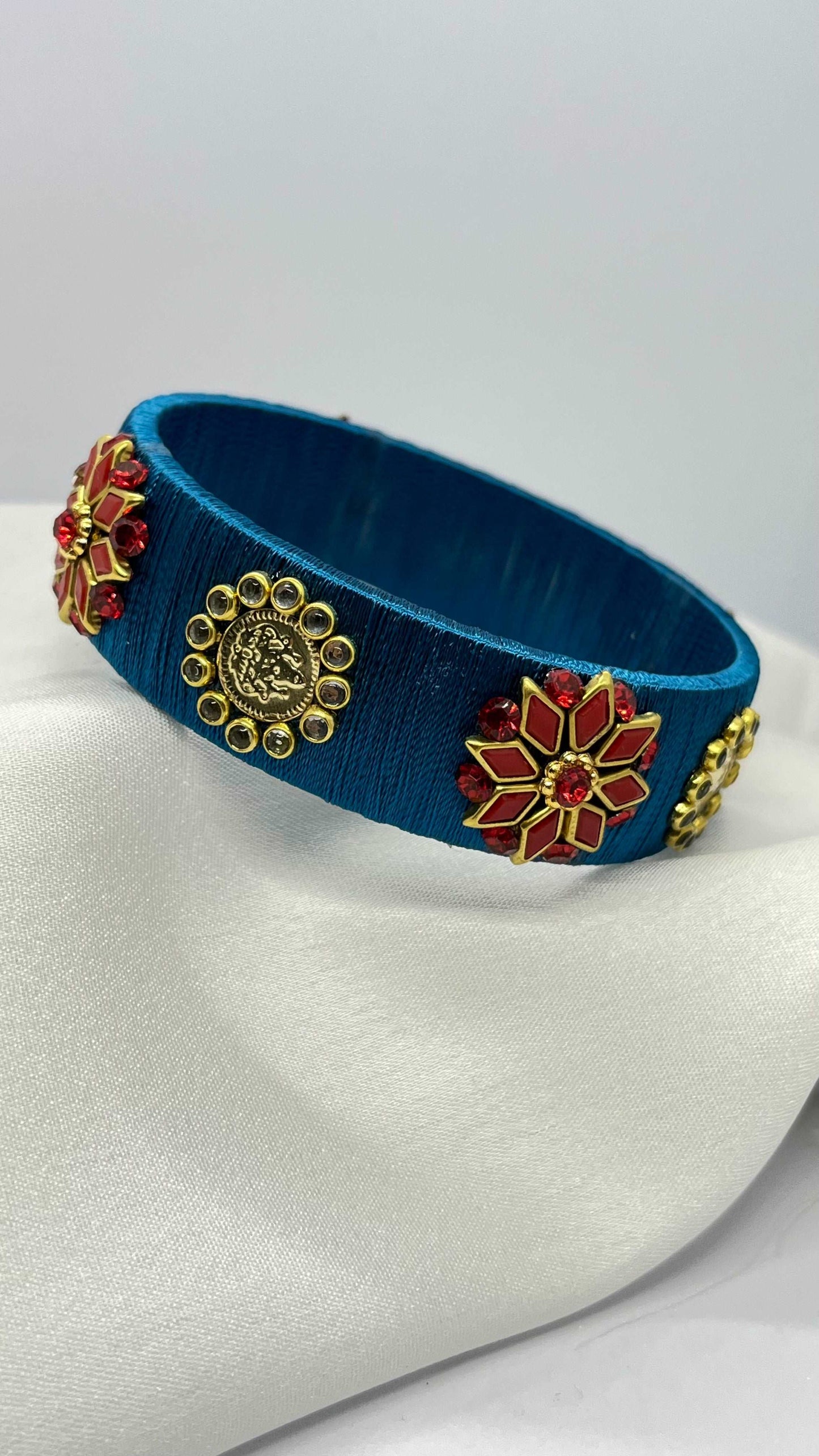 Red floral with Lakshmi kaasu bangle-1 cut Single Kada Bangle-MATSYA BOUTIQUE-2.4-MATSYA BOUTIQUE